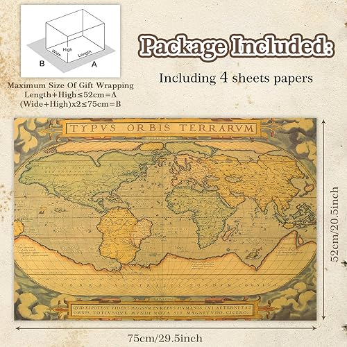 Miniatura 2 de Mapa del mundo retro antiguo antiguo único mapa del mundo de vela papel kraft marrón plegado plano 4 hojas 16 pies cuadrados ttl para bibliotecas