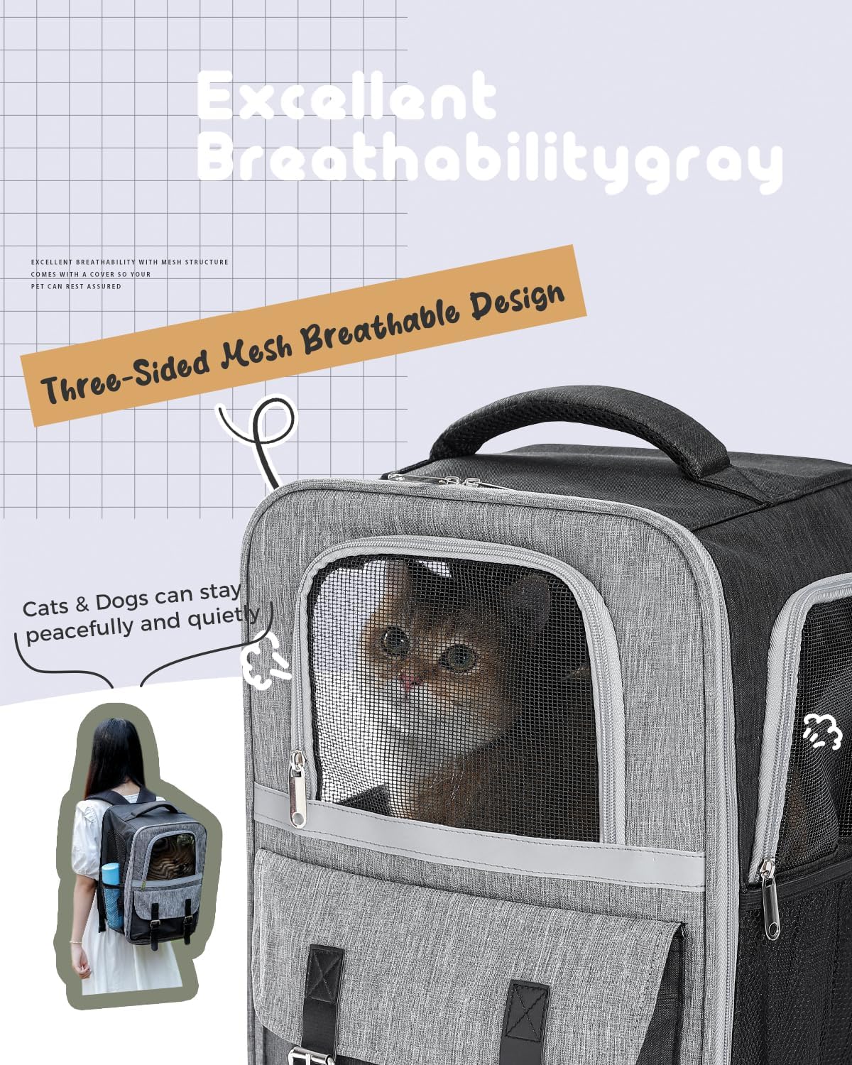 PurpurRain Haustier Rucksack Katzenrucksack Hunderucksack, Tiertransporttasche für Katzen und Kleine Hunde bis 7 kg