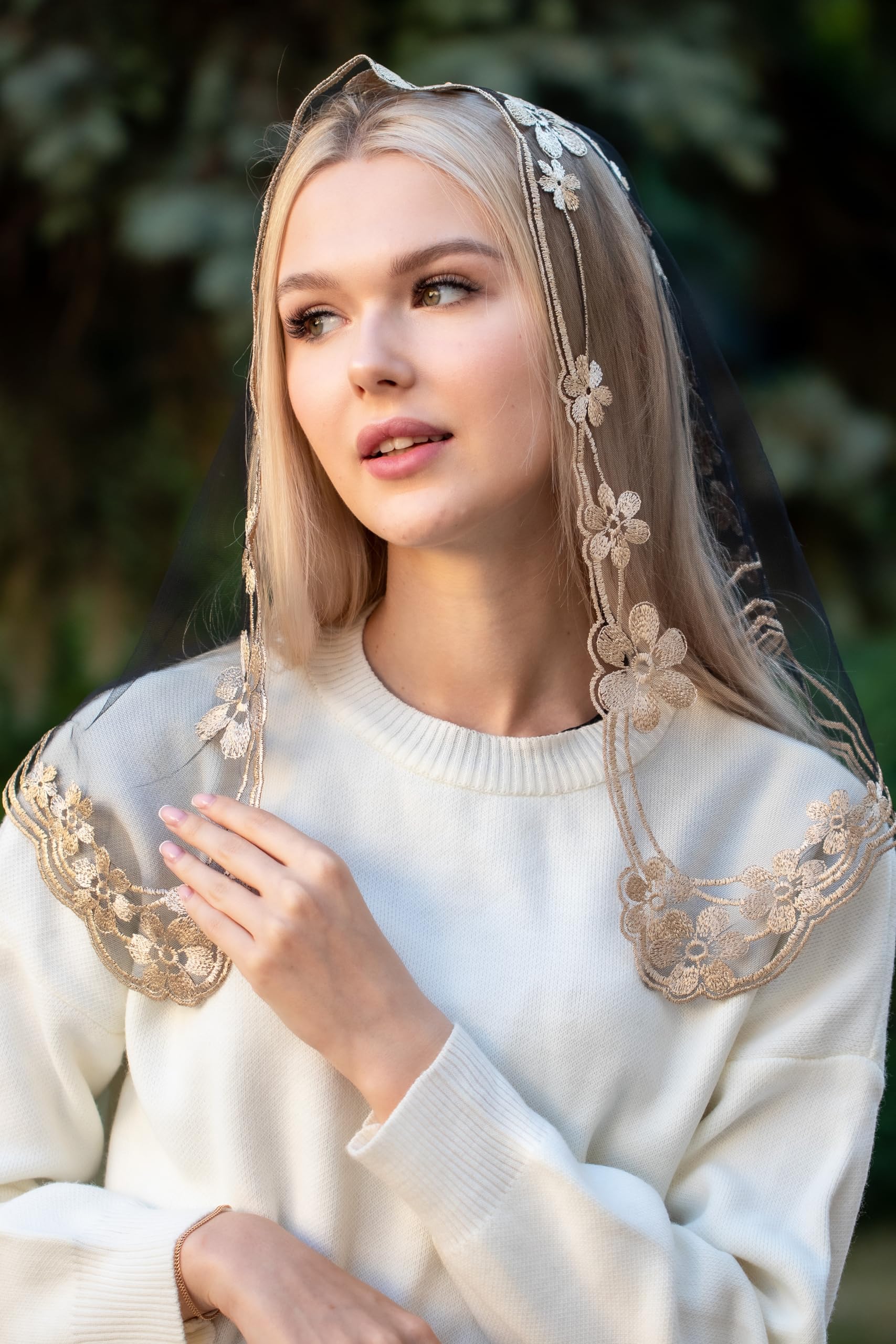 Mantilla católica misa infinita velo de encaje para iglesia capilla española misa cubierta de cabeza corta
