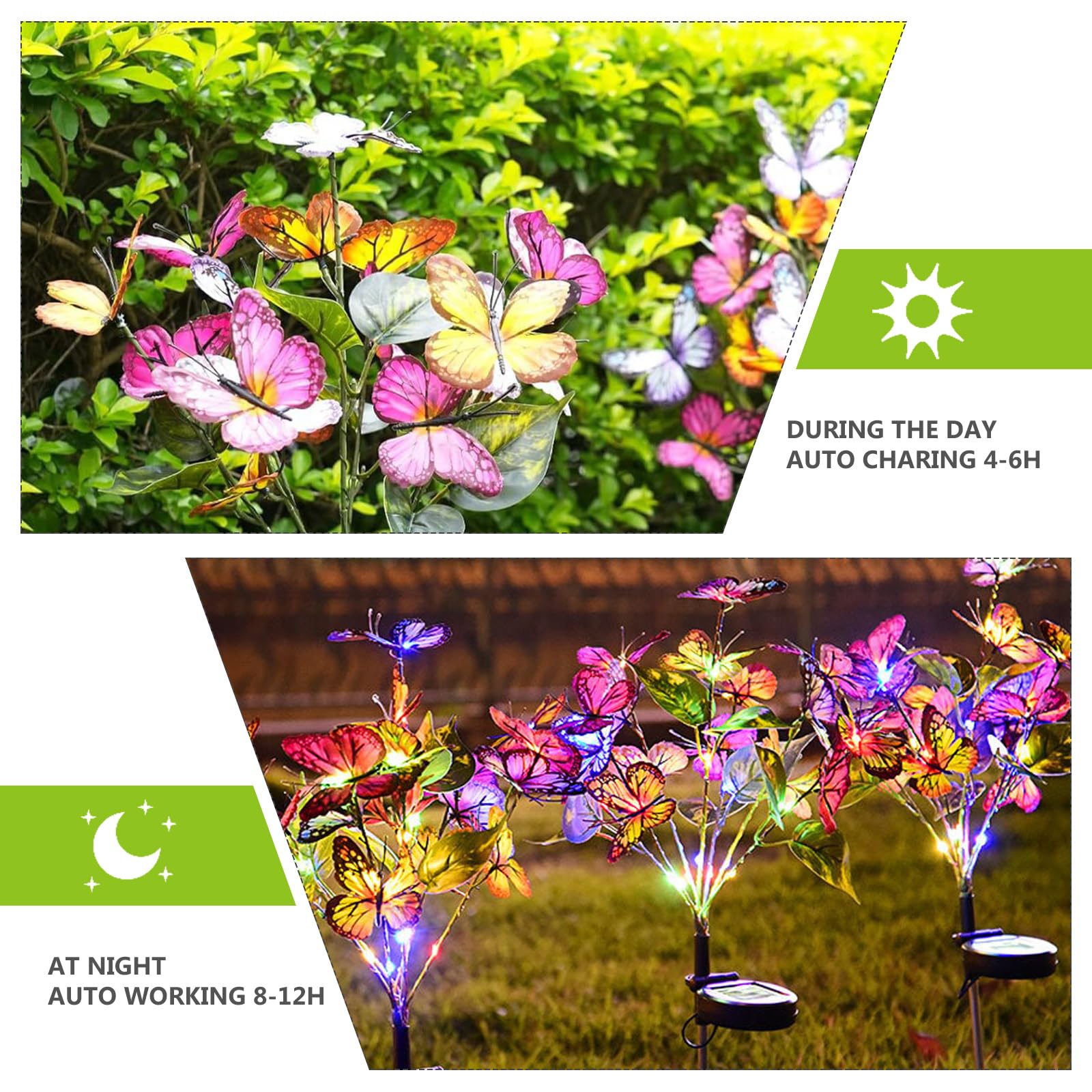 2 Lampade Solari Giardino A Farfalla Con Catena Luminosa LED: IP55 Impermeabili, Ricaricabili, Per Terrazzo, Prato E Balcone (Luci Calde) - 4