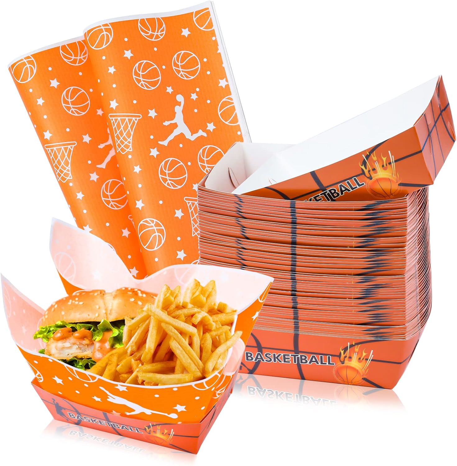 QQBALL 50Pcs Basketball Disposable Paper Trays & 50 Sheets