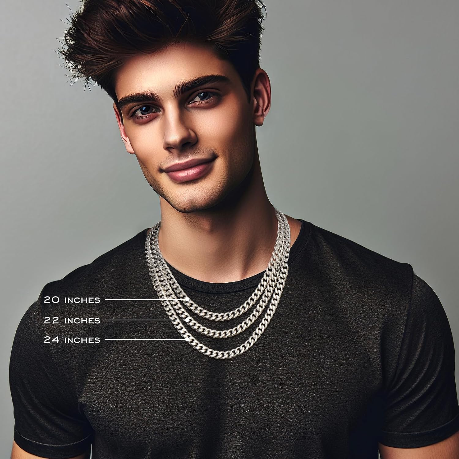 7mm Silver Chain for Men Miami Cuban Link Mens Chain,925 Sterling Silver/14K Gold Plated and 316L Stainless Steel Silver/Gold Chains for Men Necklace - Image 2