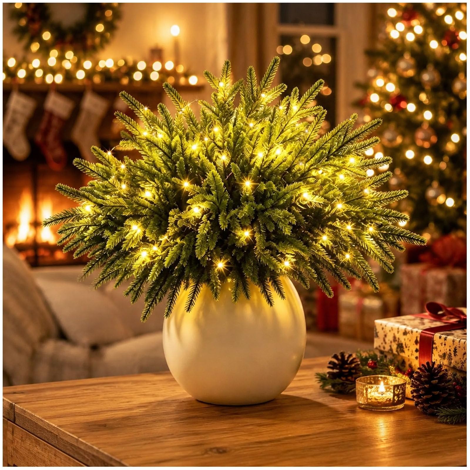 Twinkling Pines Tree, Artificial Fir Branches with LED Lights, Set of 10