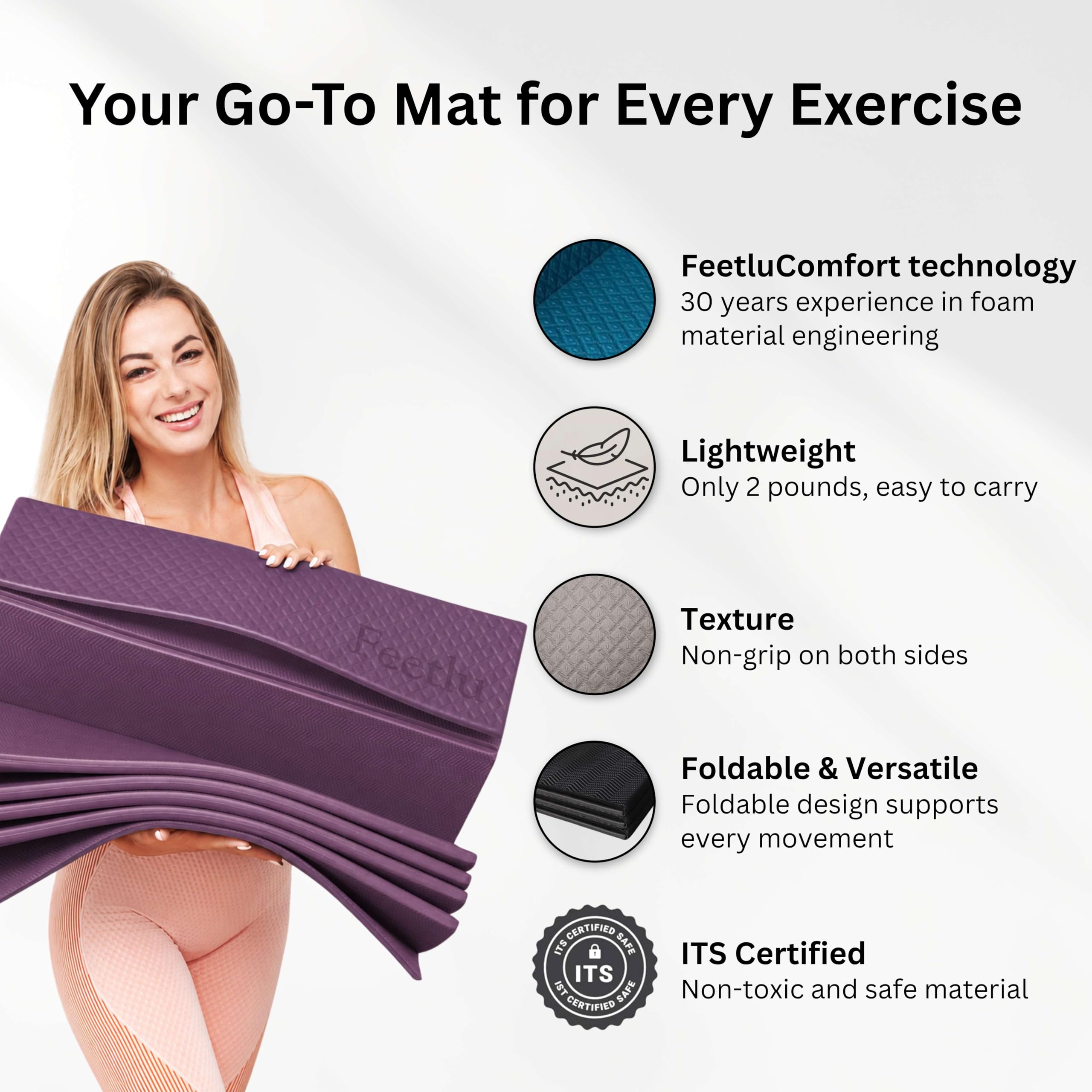 Tappetino da yoga pieghevole, spessore 0,3 cm, leggero, facile da riporre, antiscivolo, da viaggio, per fitness, yoga, pilates, allenamenti a casa ed esercizi a pavimento