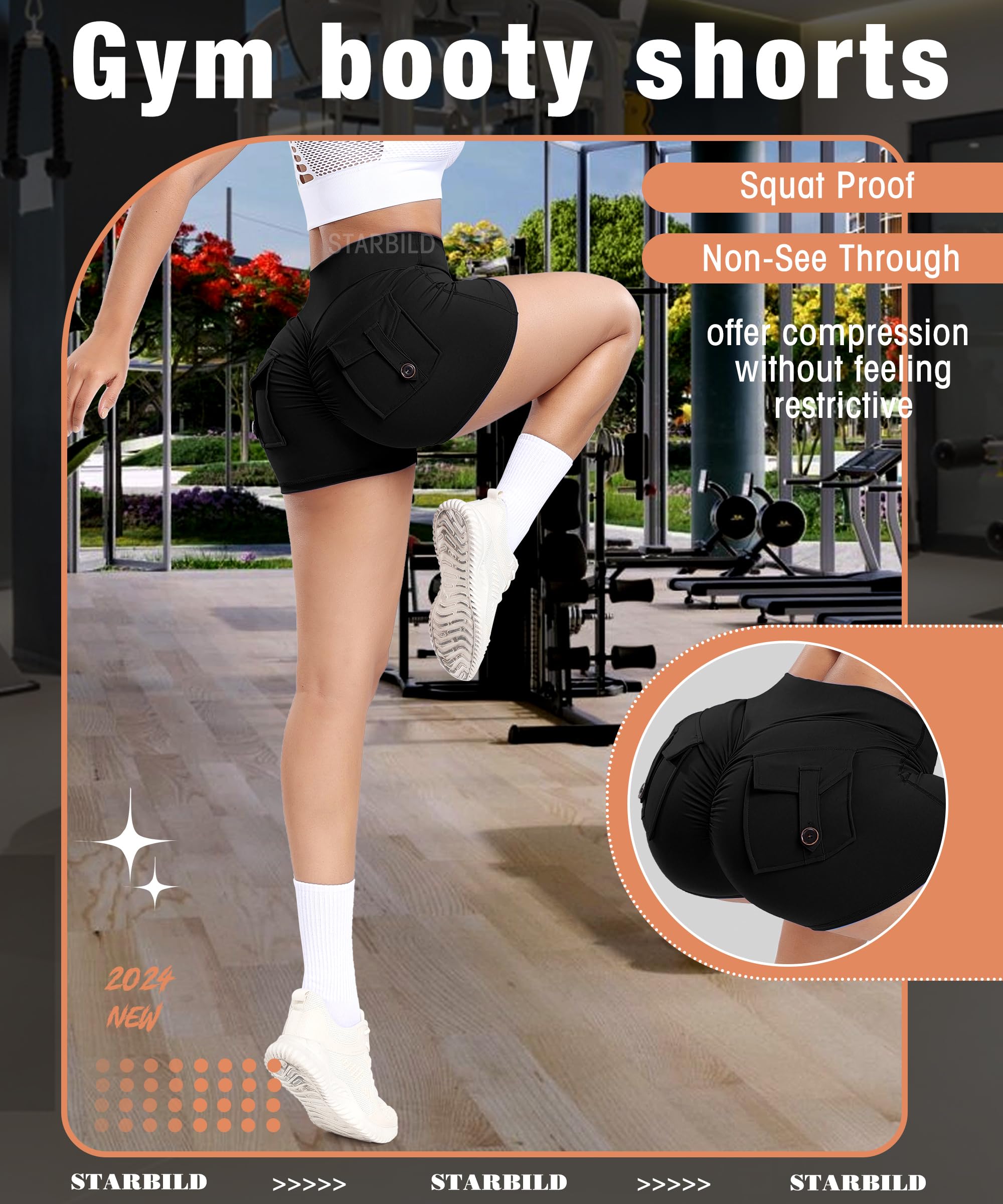STARBILD Shorts Deportivo Push Up Mujer, Leggings Corto Cintura Alta Scrunch Butt, Mini Mallas pour Gym Fitness Yoga