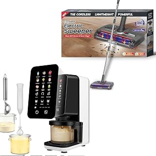 Swivel Cordless Sweeper,Floor Cordless Sweeper Bundle with 12 in 1 Ice Cream Machine, Electric Soft Serve Ice Cream Maker Machine for Home & Office
