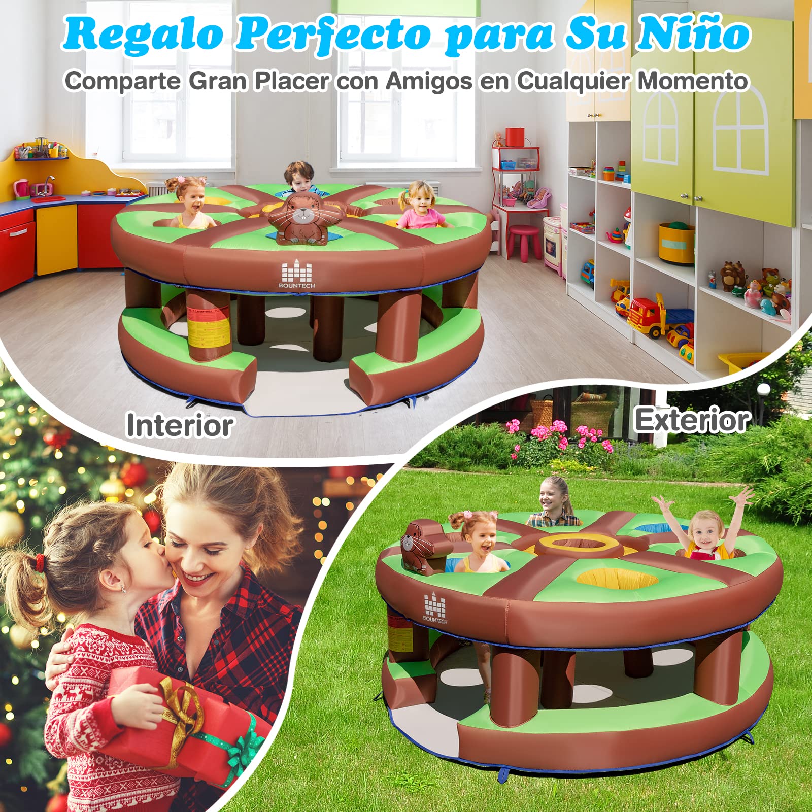 COSTWAY Juego Infantil Hinchable Golpeando un Topo, Juguete con Soplado de 480W, Bate Hinchable, Palos, Juego Interactivo para Patio, Parque, Fiesta, Regalo para Mayores de 3 Años