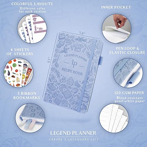 Vista 26 de Legend - Libro de recetas familiar en blanco para escribir tus propias recetas, diario de cocina vacío, cuaderno de cocina personalizado, tapa dura