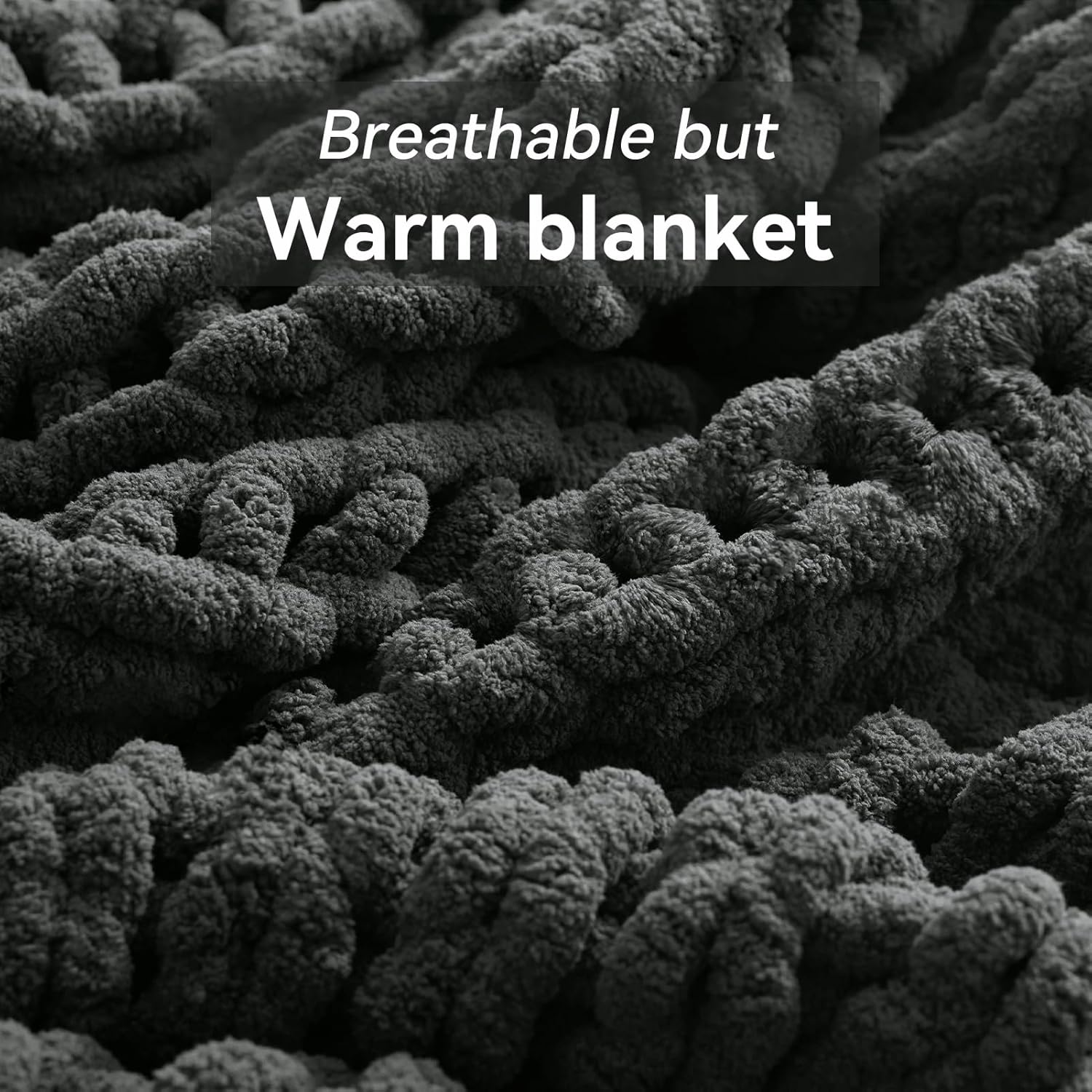 Chunky Knit Throw Blanket, 50''*60'' Knitted Throw Chenille Yarn for Bed Couch, Handmade Dark Grey Crochet Big Thick Blanket, Machine Washable Cute Comfy Blanket for Home Decor - Image 6