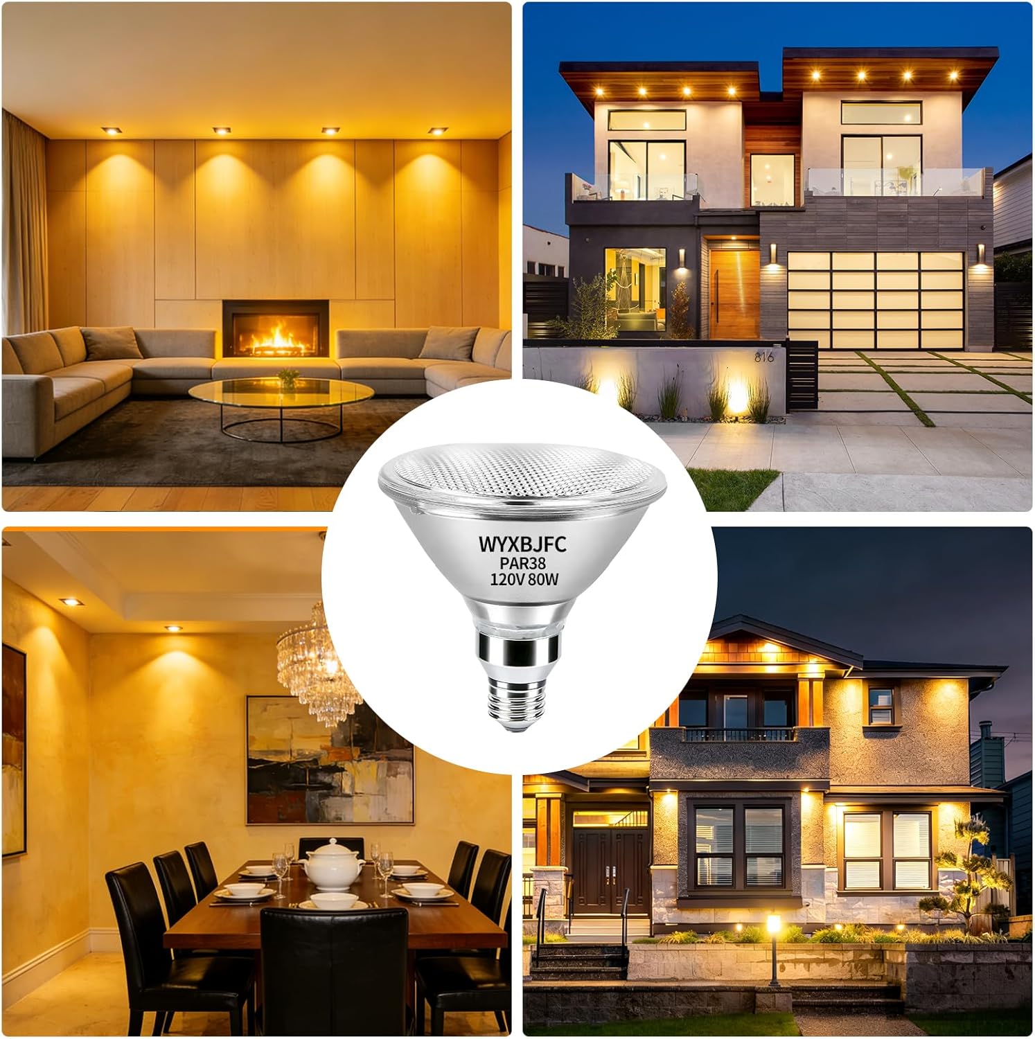 Par38 Outdoor Flood Light Bulb,4 Pack Halogen Flood Light Bulbs, 80W Dimmable Flood Light Bulbs with E26 Base, 2800K Warm White Floodlight Bulbs Outdoor and Indoor