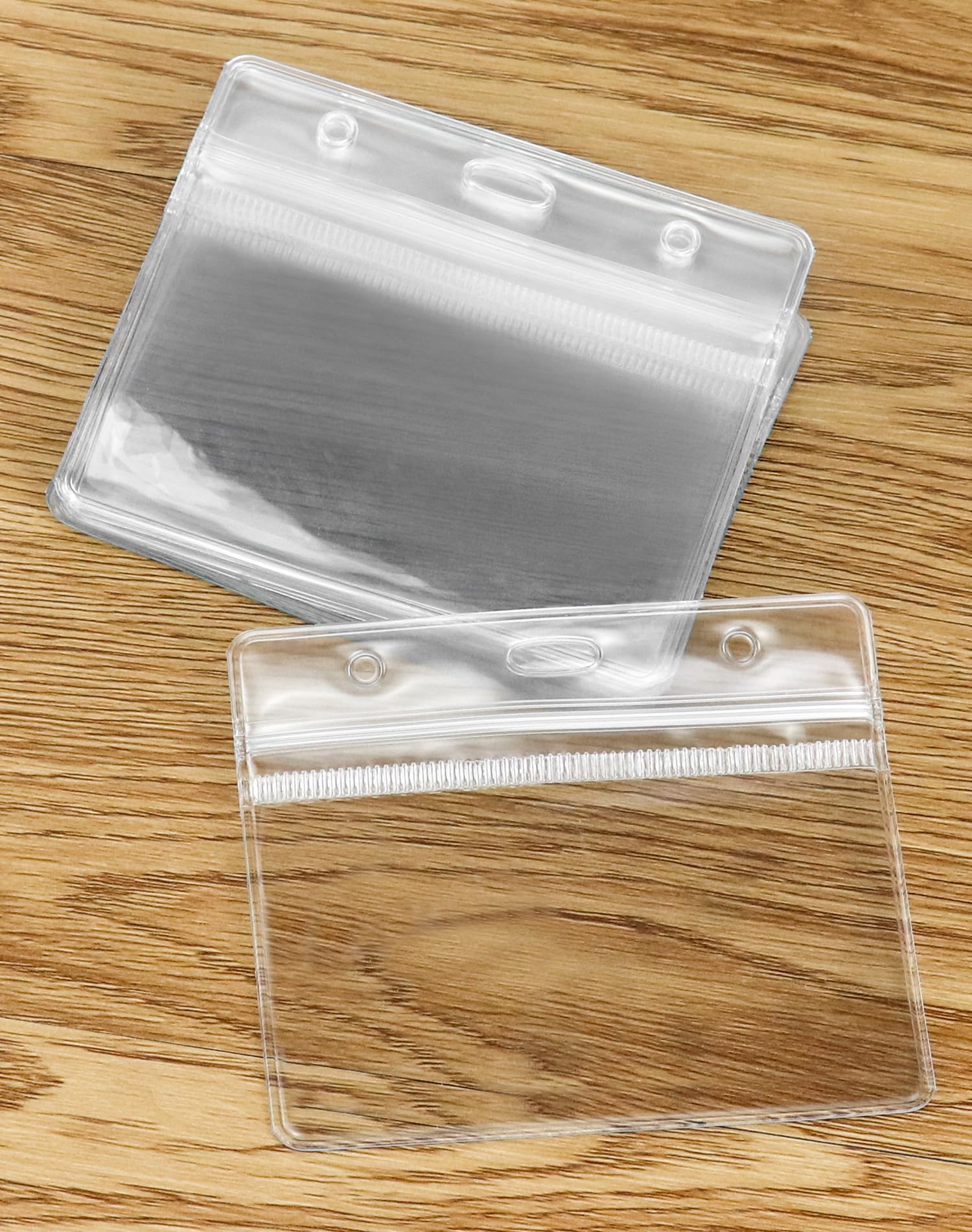 QWORK® Paquete de 100 Tarjeteros Horizontales para Cordón, 100x82 mm Funda de Tarjeta de Identificación Transparente, para Tamaño de Tarjeta 88x55 mm