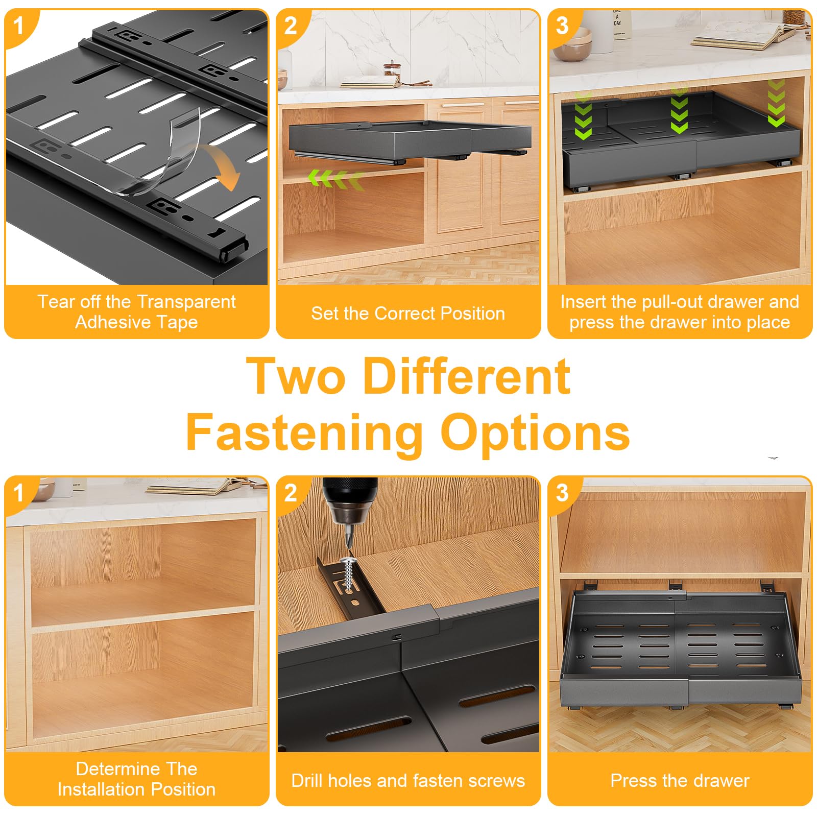 2 Stück Teleskopschublade, Ausziehbare Schublade Küche Erweiterbar Ausziehbare Schubladen Küchenschrank Organizer Küche Ausziehbar Schrank Organizer Kein Bohren Expandierbare Breite 32-52cm (grau)