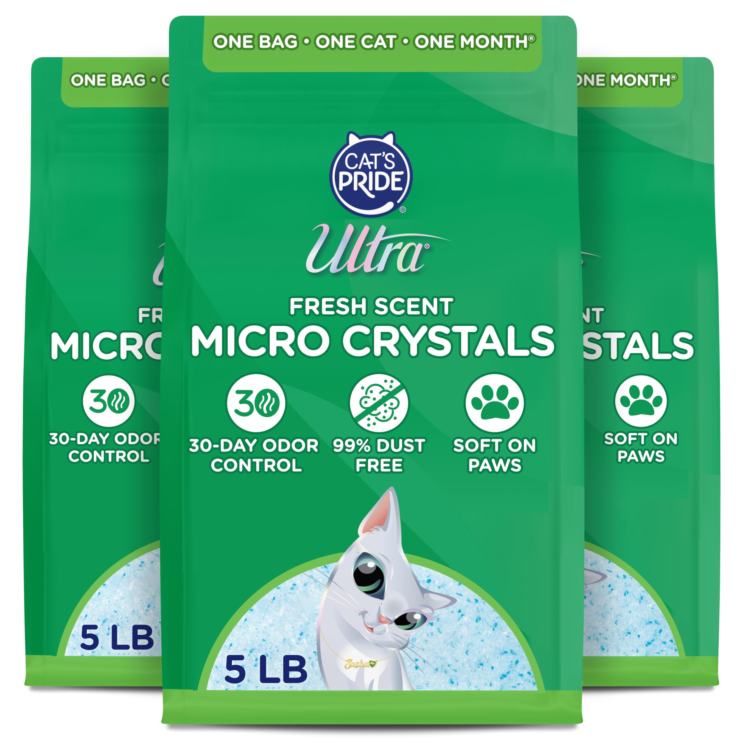 Ultra Arena para Gatos Fresh Scented Micro Crystals Premium, 99.9% Libre de Polvo, Suave para Las Patas, 15 Libras en Total (3 Paquetes de 5 Libras)