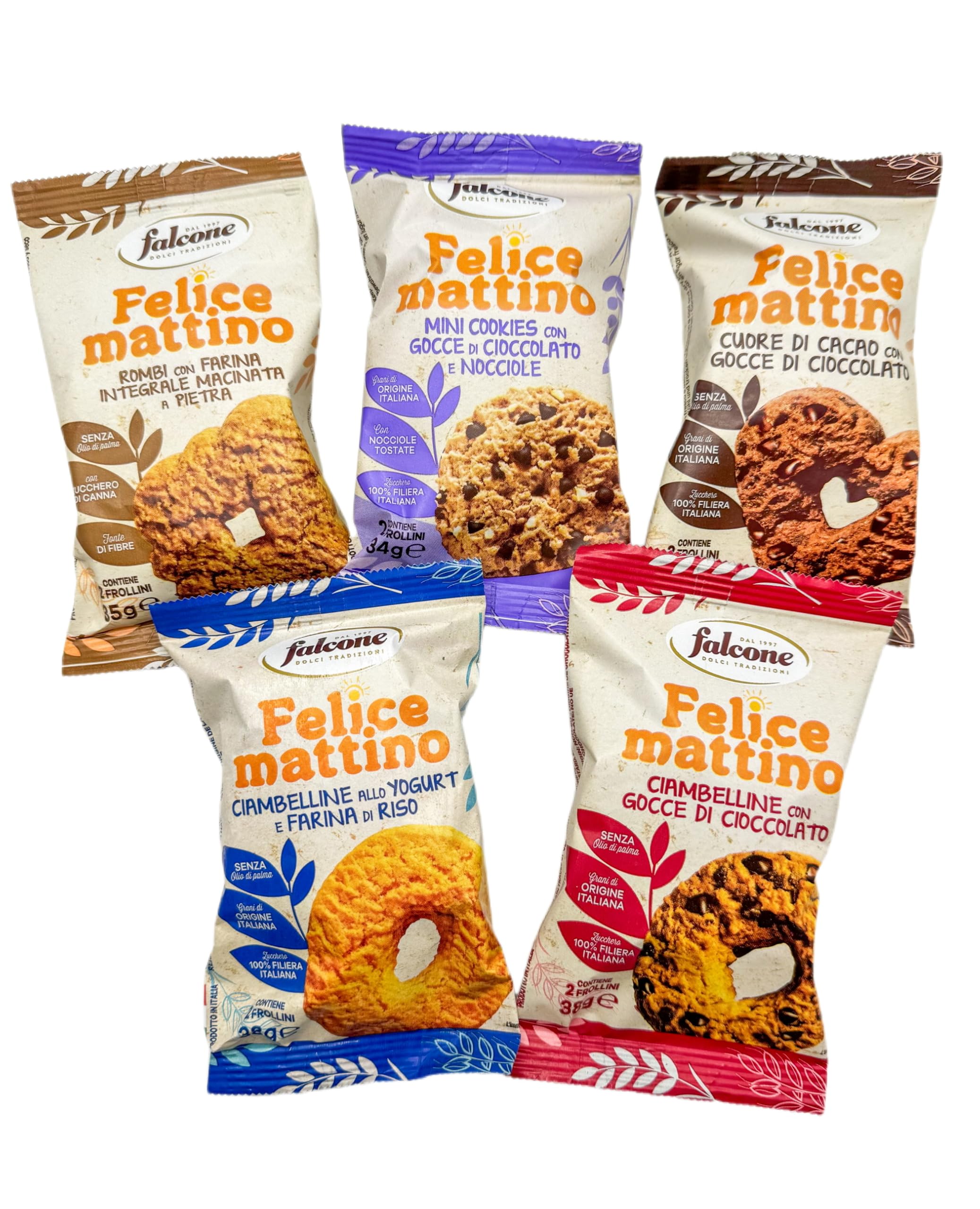 ITDStore® - Felice mattino - Ciambelline per la colazione porzionate in 22 buste da 2 Frollini - Minimo 3 massimo 5 gusti presenti (Assortite)