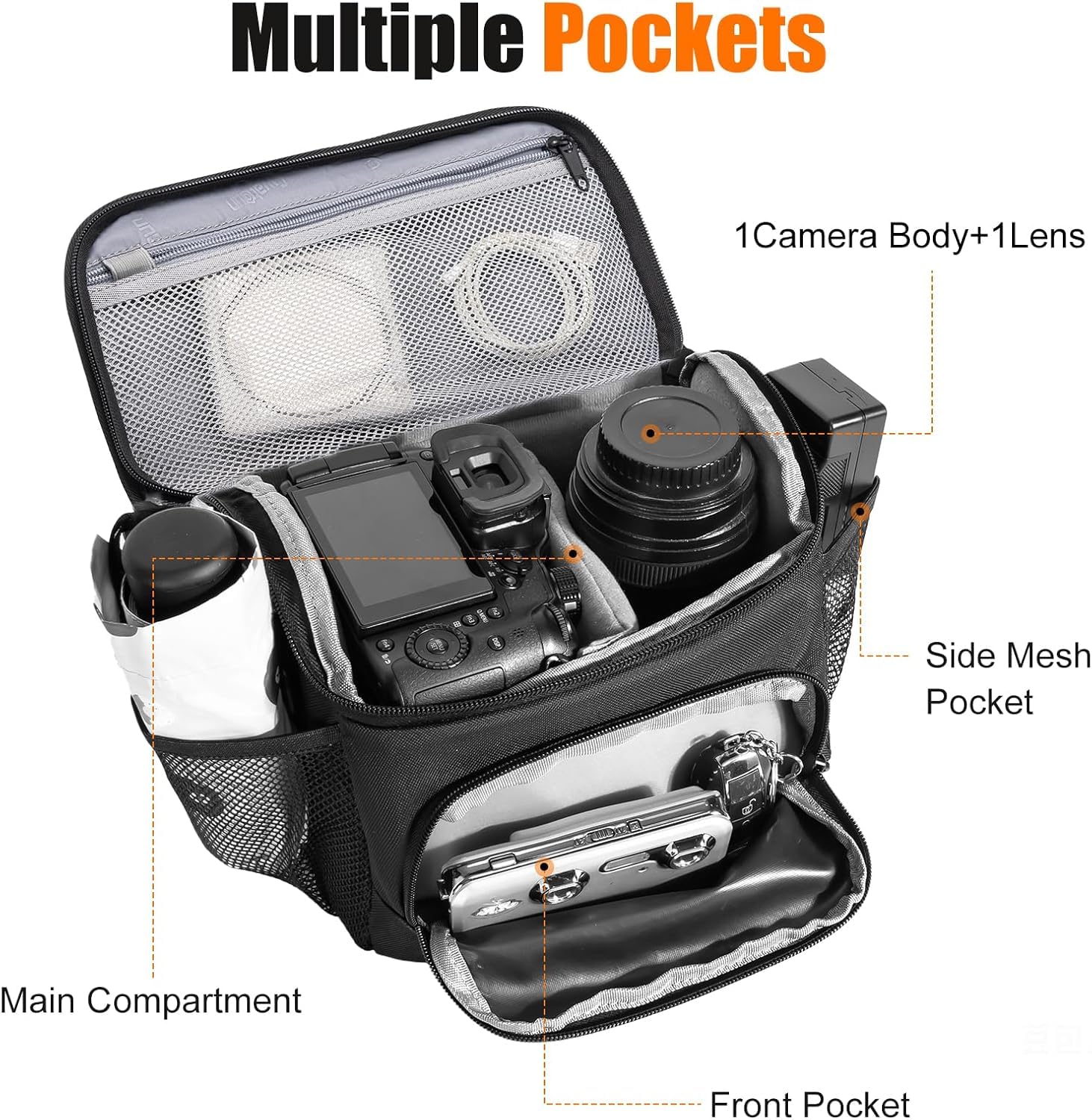 Cwatcun Sacoche pour Appareil Photo Reflex, Sacoche Photo étanche pour Appareil Photo Reflex pour Canon, Nikon, Sony, Fuji Klein DSLR/SLR et Objectif,Noir,S