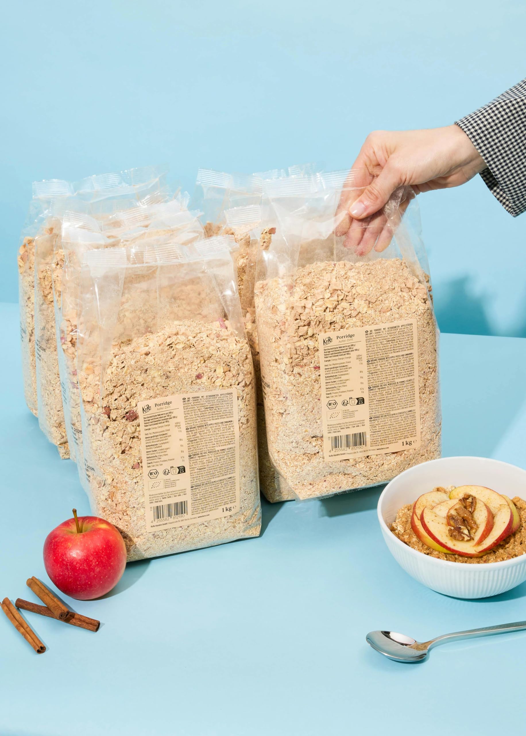 KoRo - Bio Apfel-Zimt Porridge 1 kg - Vegan - Für Porridge oder Overnight Oats - Schnell & einfach zubereitet
