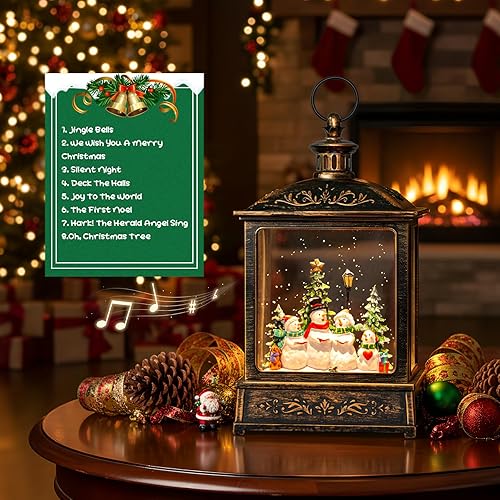 Miniatura 4 de Globo de nieve navideño con forma de coro de muñeco de nieve brillante con música y temporizador, linterna de agua iluminada con pilas para regalos