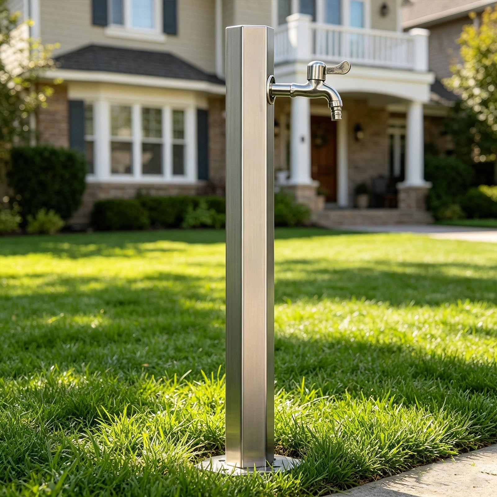 Sxbhdm One Color 304 Stainless Steel Outdoor Garden Water Column, Freestanding Hose Stand With Faucet, Decorative Water Feature Fountain Water Dispenser Hydrant(Slim Height: 86Cm/33.9In)