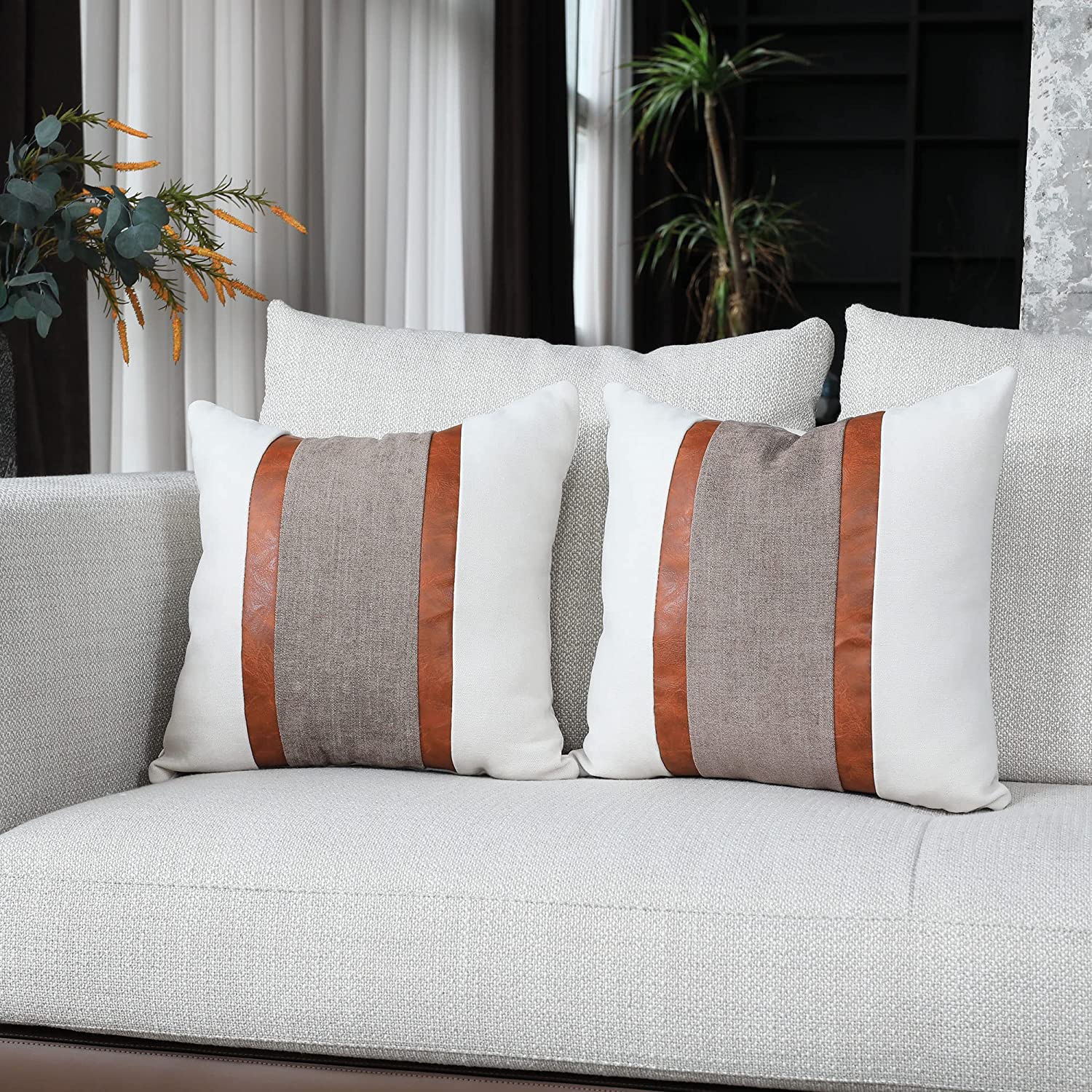 Atariya Decor Boho Decoration Faux Leather Patchwork Cushion Covers, 24"x24" Set of 3, Mix Patches (B0C3QMPZPB) Amazon Price History, Amazon Price Tracker