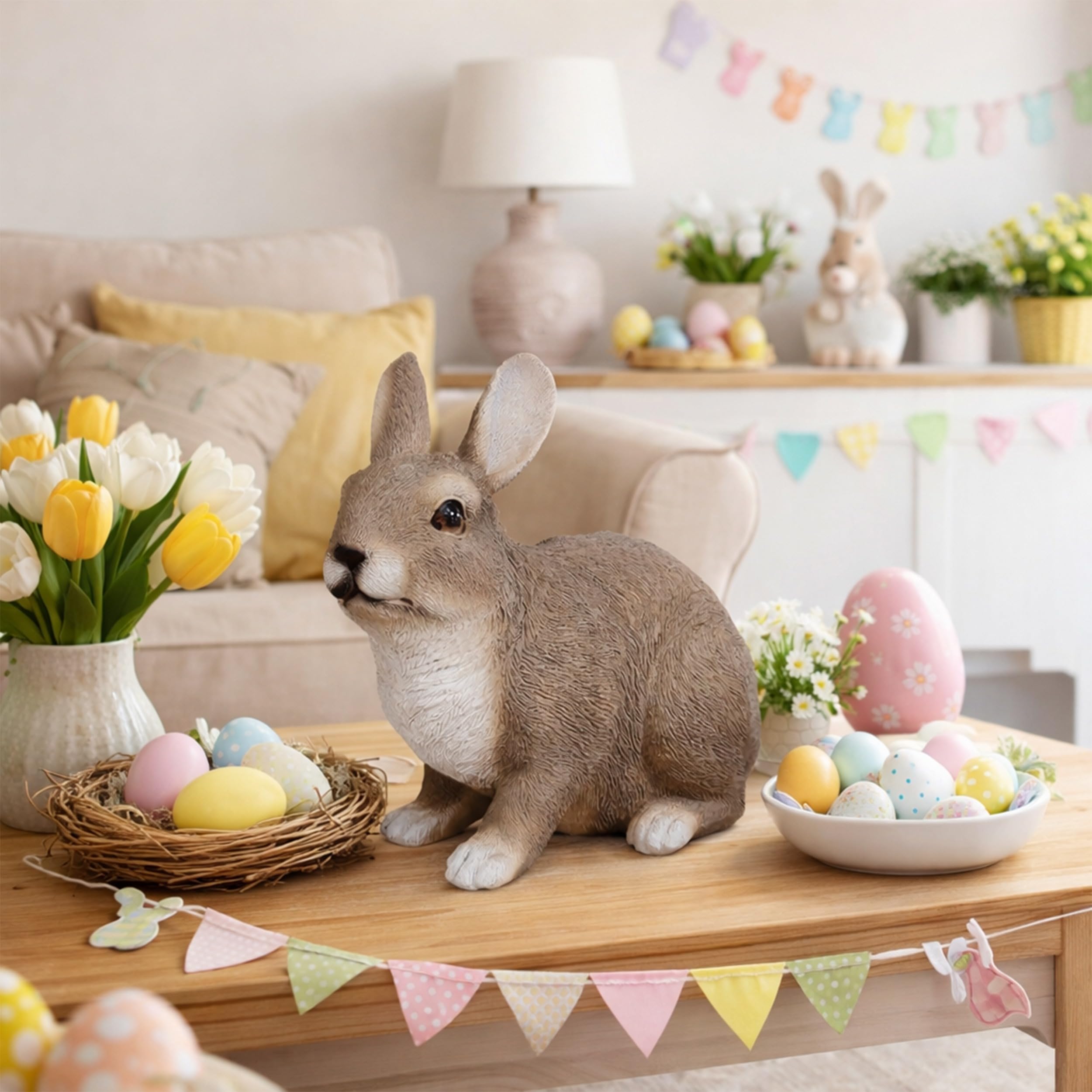 colourliving Deko Hase Figur Gartenfigur Hase stehend realistische Hasenfigur als Osterdeko und Frühlingsdeko für Garten, Terrasse und Zuhause (braun sitzend groß)