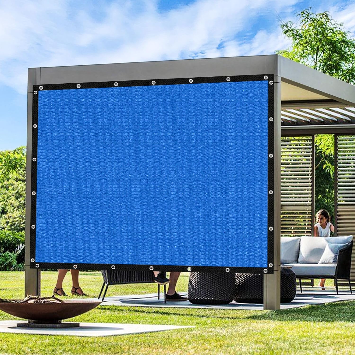 Artpuch Outdoor Pergola Shade Cover 14x14 FT Sun Shade Cloth with Grommets Blue Commercial Grade Patio Privacy Screen Shade Canopy (Customized Available) GN02