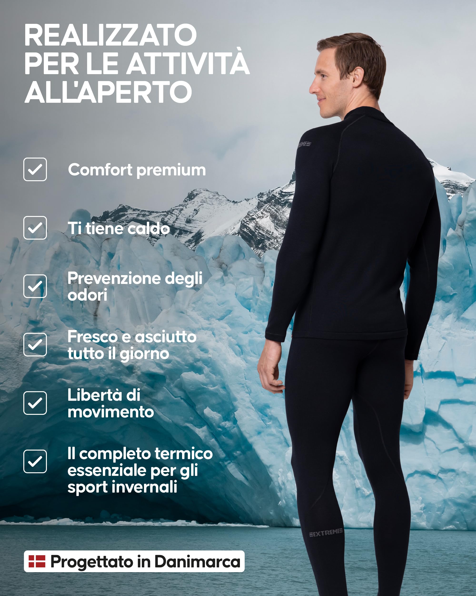 DANISH ENDURANCE Completo Termico Uomo in Lana Merino, per Il Freddo Estremo, Pantaloni Lunghi da Uomo, Maglia Termica Invernale