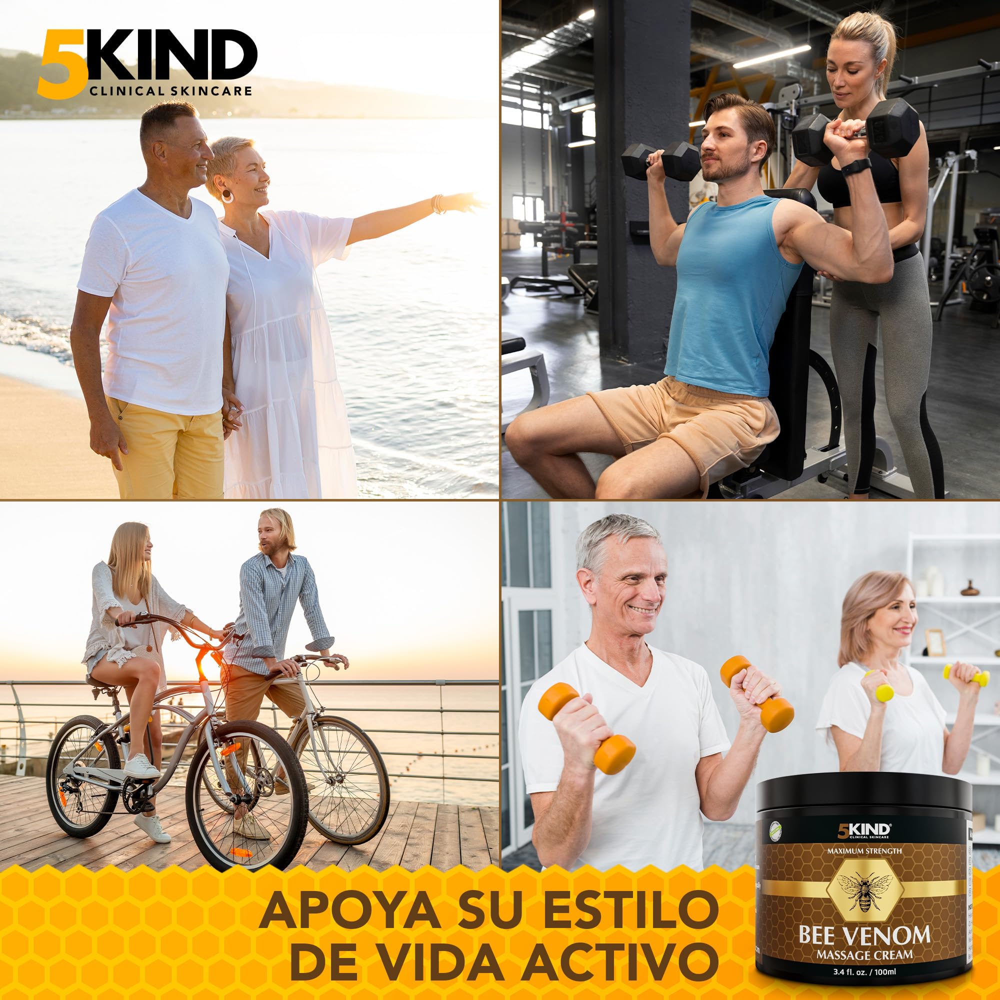 5Kind Veneno de Abeja Crema Maximum Strength 100ml - Crema Veneno de Abeja - Masaje Natural para Músculos, Zona Lumbar, Rodillas, Cuello, Hombros & Pies - De Origen Responsable Bee Venom Cream
