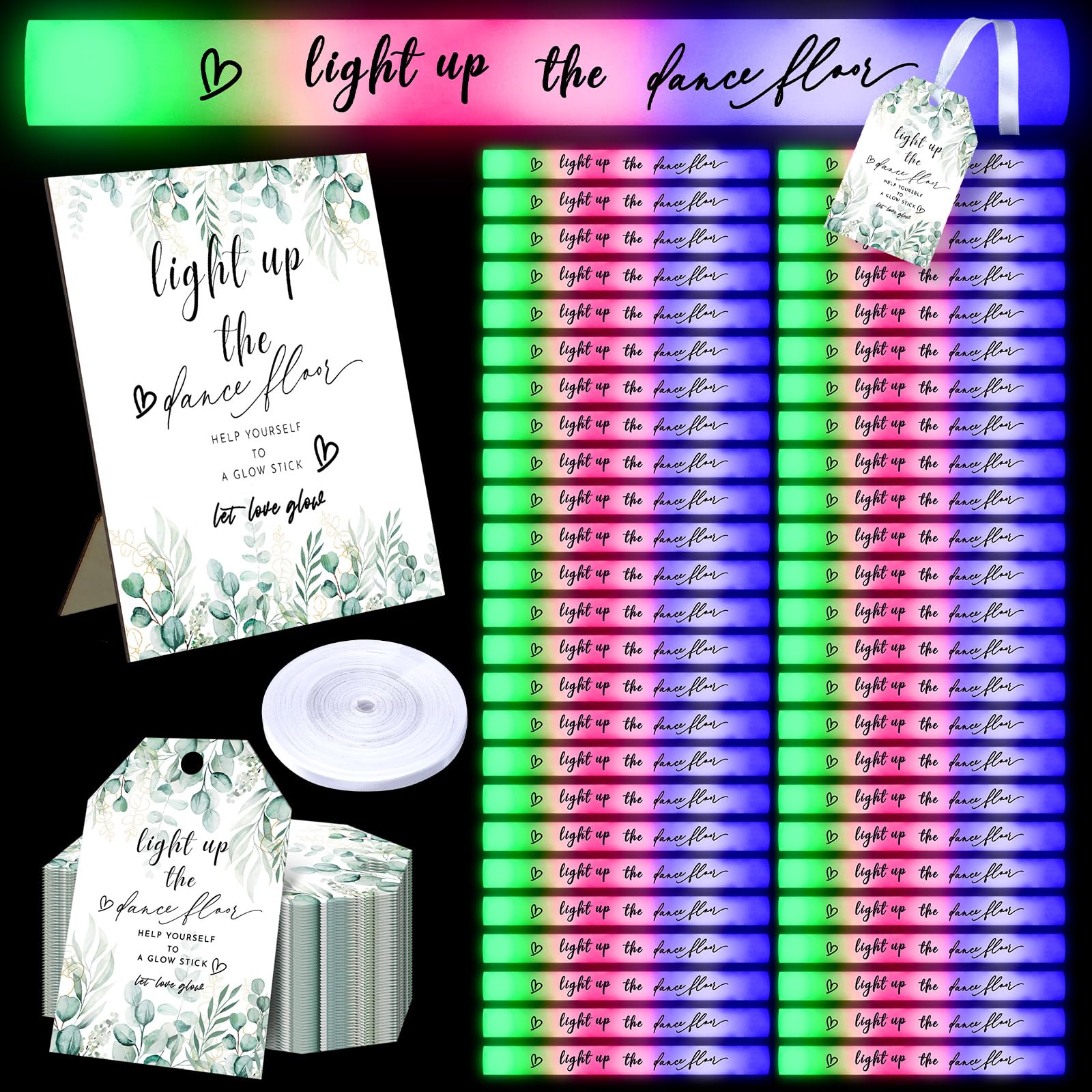Tujoe 50 bastoncini luminosi per matrimoni, bomboniere per ospiti, ricevimenti, giganti, 40,6 cm, con luci a LED, ideali come regalo per matrimoni e compleanni