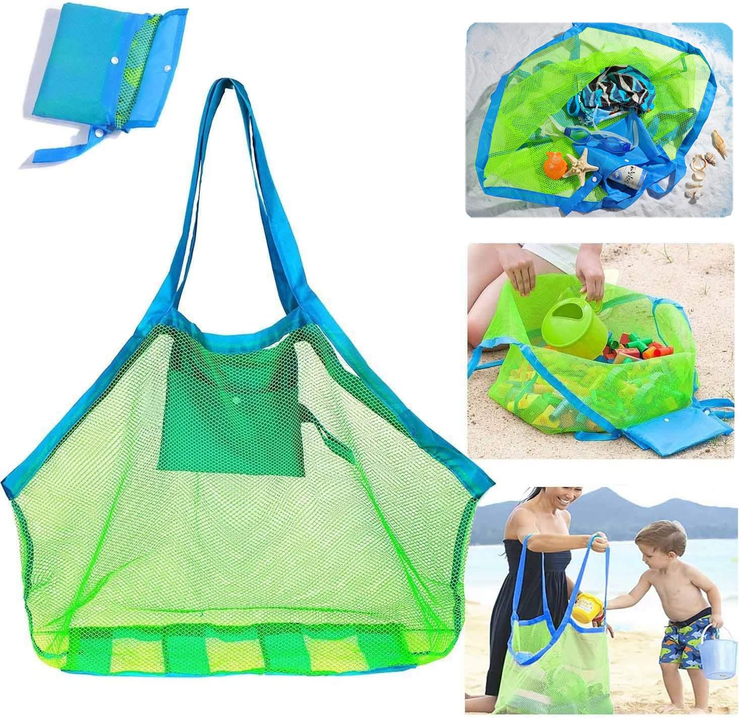 Mesh Beach Bag, Extra Large Beach Bags and Totes - Foldable Quick Dry Pool Toy Bag for Kids, Easy to Use Bag for Beach Toys & Market Grocery, Picnic Pool Toy (45 cm x 30 cm x 45 cm)