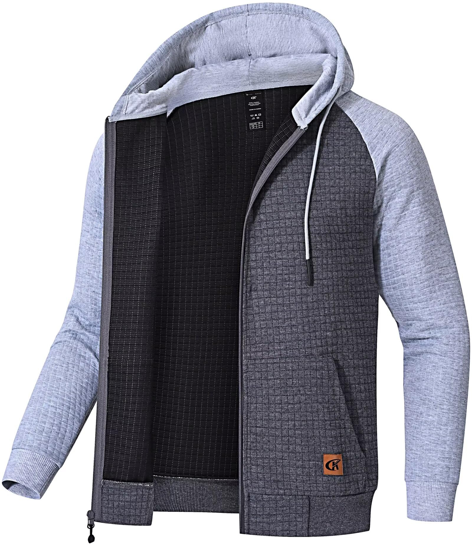 Satankud Men's Jacquard PlaidCloth Lightweight Zipper Hoodie Sweatshirt Jacket