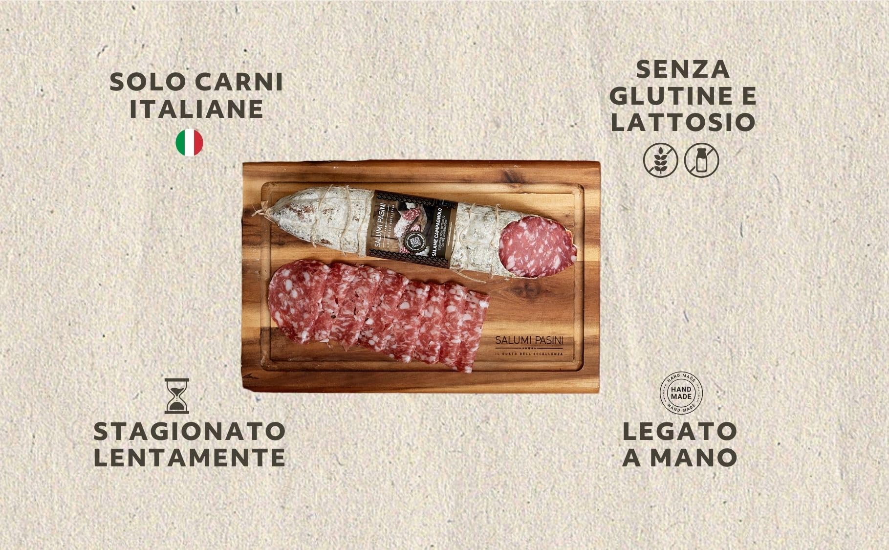 Salame Campagnolo con tagliere piccolo, perfetto per un regalo o un aperitivo tra amici, Salumi Pasini 270g