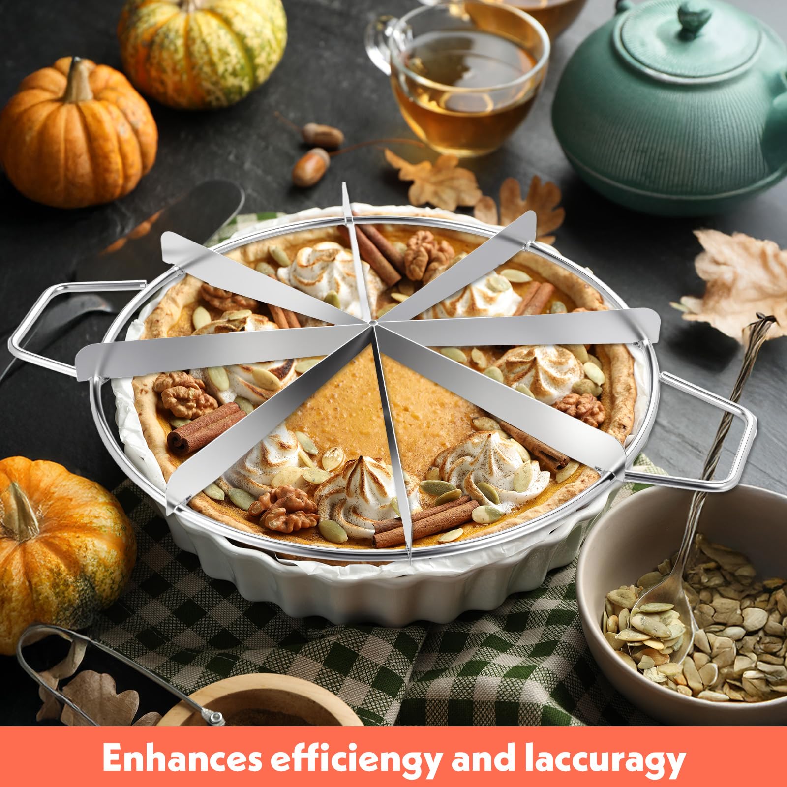 Lot de 2 emporte-pièces à tarte 8 tranches et 7 tranches – Trancheuse à tarte en acier inoxydable de 34,5 cm et coupe-gâteau au fromage, trancheuse à gâteau de qualité commerciale pour des tranches