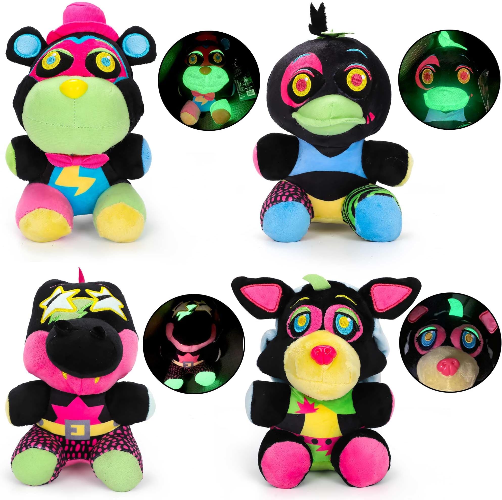 4 Pack Five Nights Freddy Luminous Plush - 8.6 Inches Glow in The Dark Plush Black Light Plush Toy Stuffed Animal Plush Pillow Collectible Gifts for Kids Fans