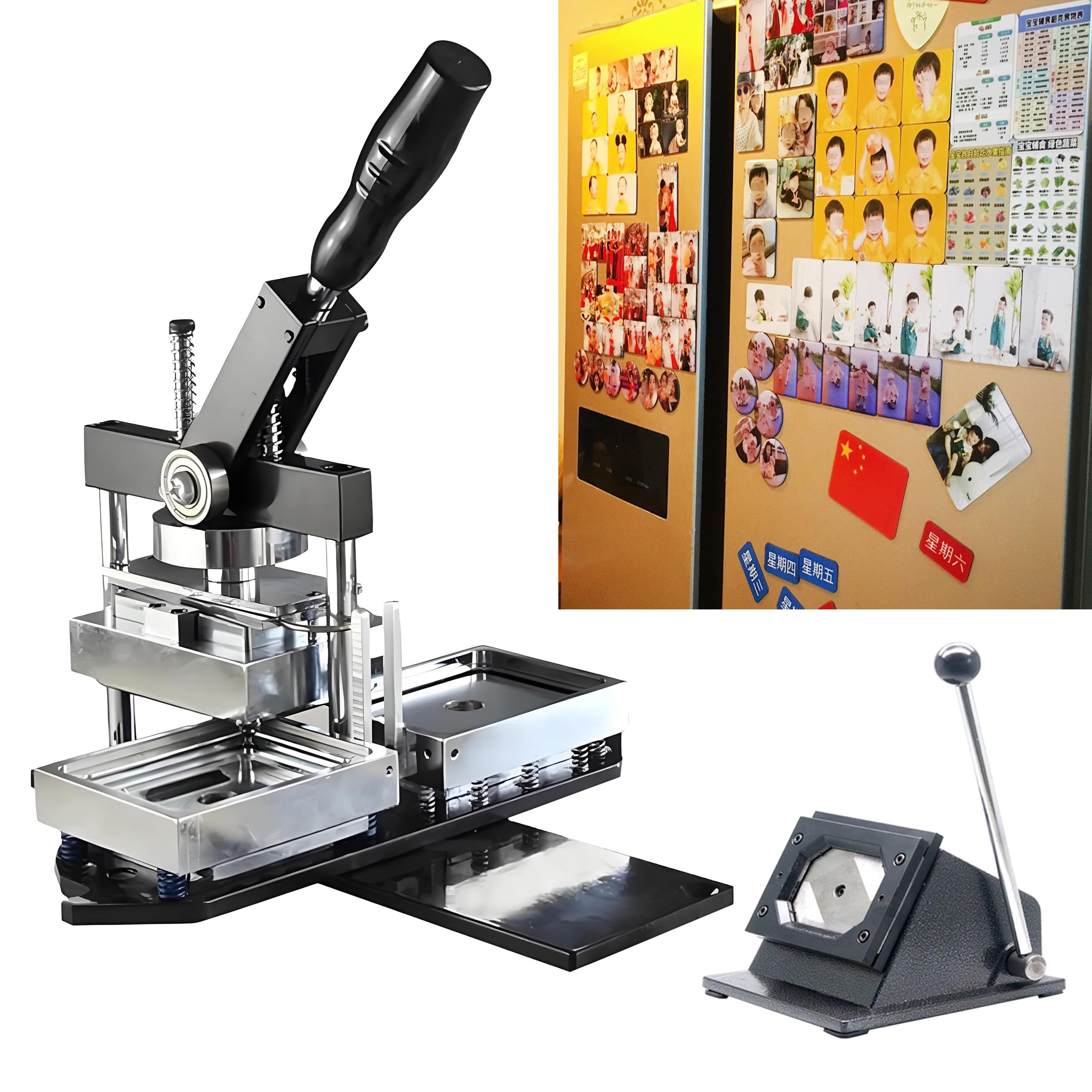MYUYEE Rectangular Fridge Magnets Badge Maker Machine, 80 * 53Mm Refrigerator Sticker Making Machine, With Paper Cutter+100Pcs Materials