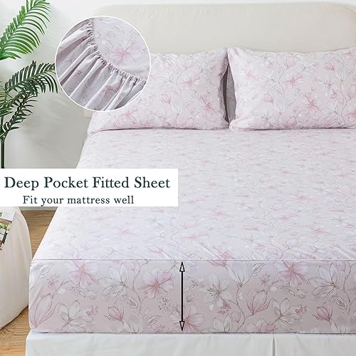 Miniatura 3 de FADFAY Sábanas florales desgastadas tamaño individual XL para niñas universitarias, de algodón percal, color verde oliva, estampado de flores