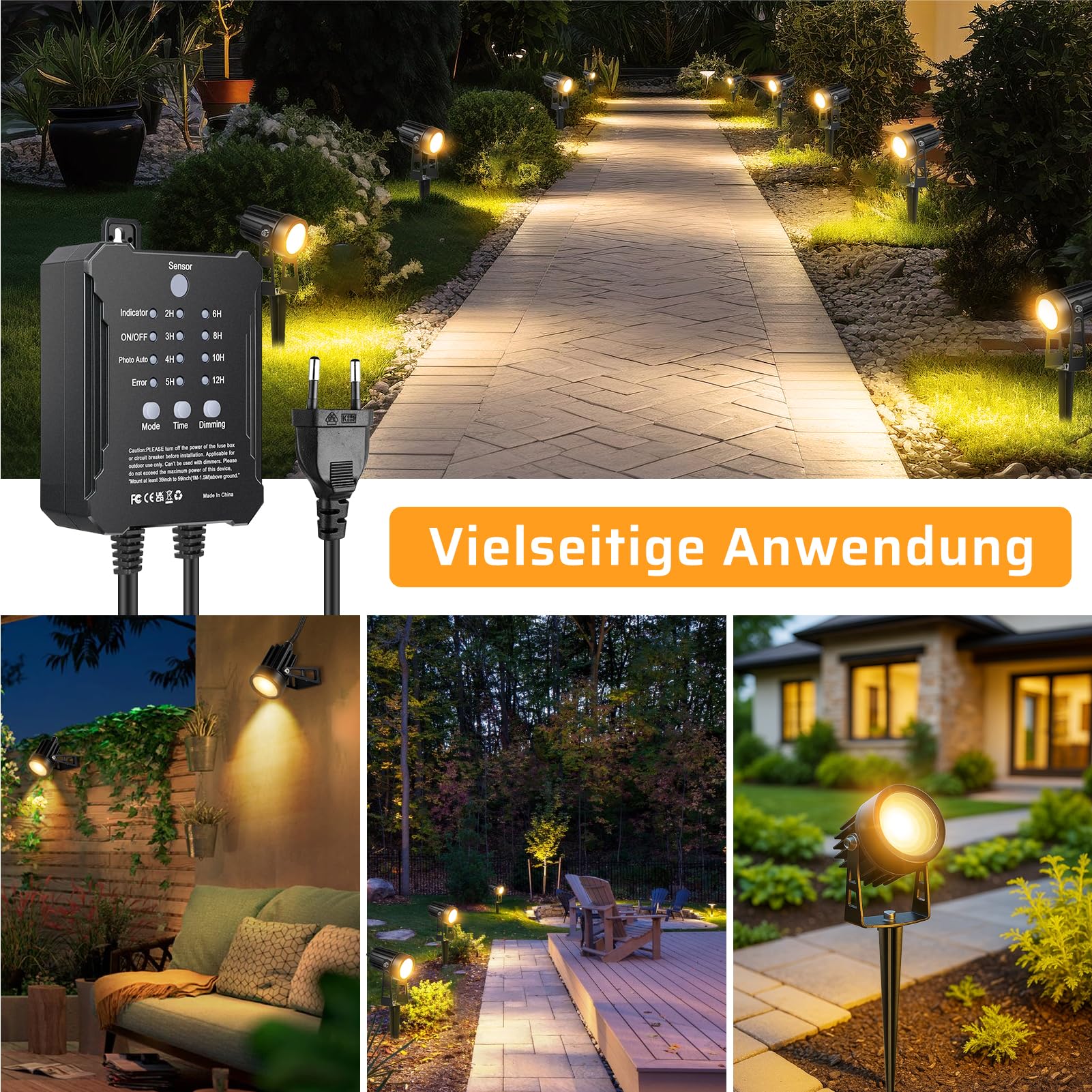LightingWill Gartenstrahler LED Außen Wasserdicht mit Erdspieß, Gartenbeleuchtung mit Dämmerungssensor & Timer, 8er Set, 3000K Warmweiß, IP65 Gartenspots für Garten, Weg, Terrasse, Einfahrt