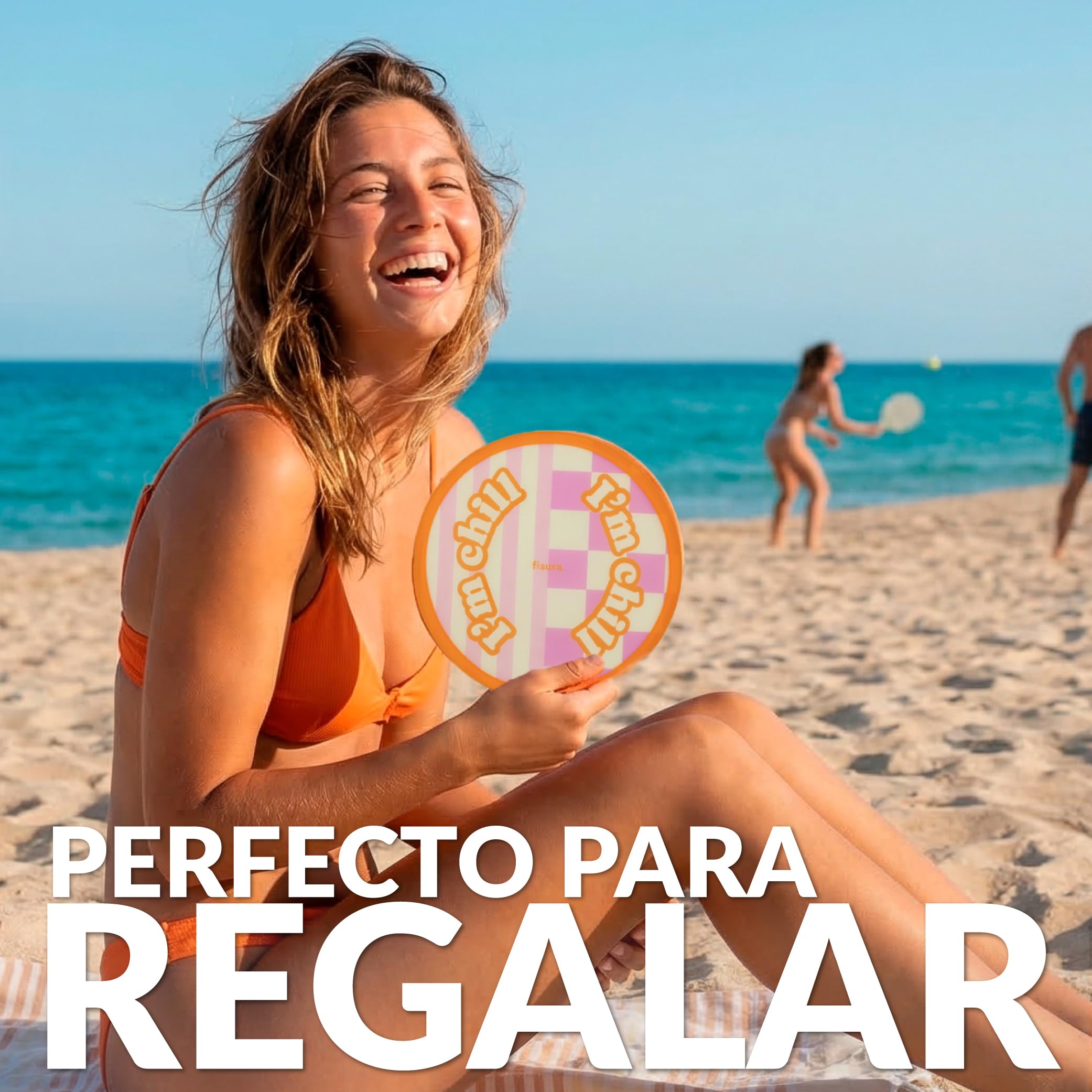 Fisura – Abanico redondo plegable. Ventilador de mano plegable original. Frisbee divertido. 1 unidad. Abanico portátil para fiestas. 20 cm. (Chill, naranja)