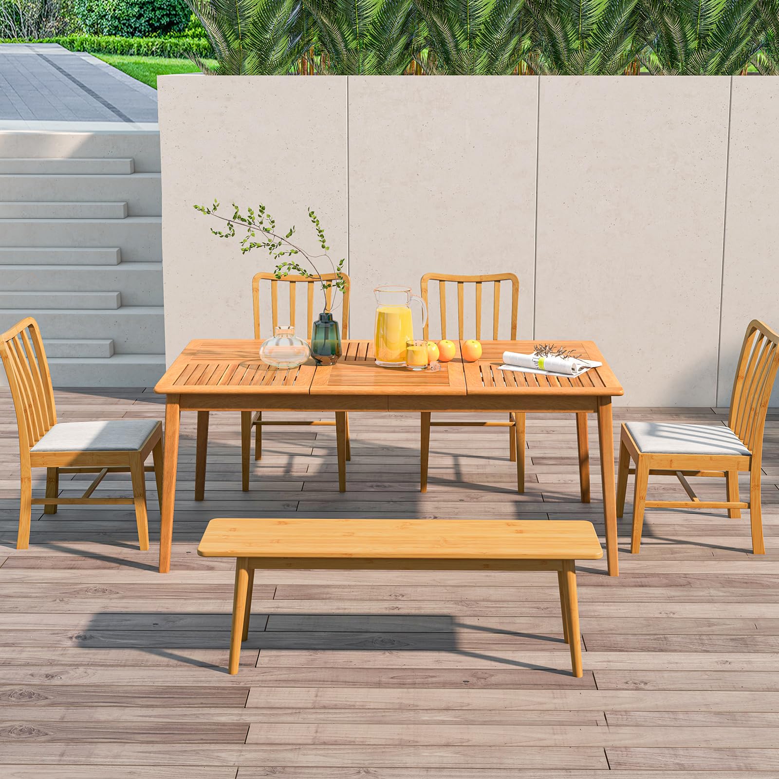 COSTWAY Tavolo Pranzo da Esterno 170 cm, con Foro per Ombrellone 5 cm, Tavolo Giardino in Legno Acacia a 6 Posti, per Giardino Patio, Portata 160 kg, 170 x 90 x 75,5 cm