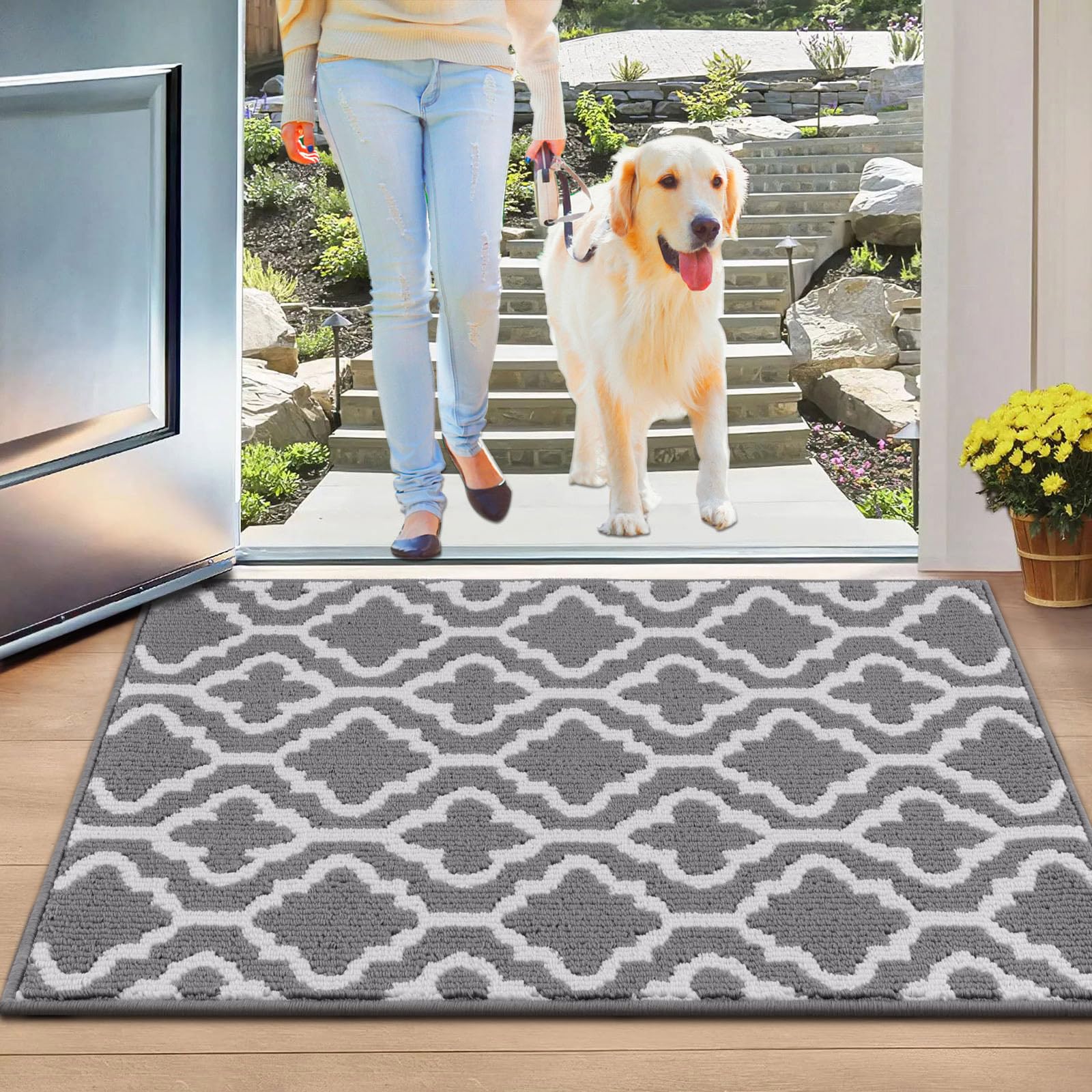 SHACOS Door Mats Indoor 90x150cm, Dirt Trapper Mat Low Profile Doormat Grey — image 1