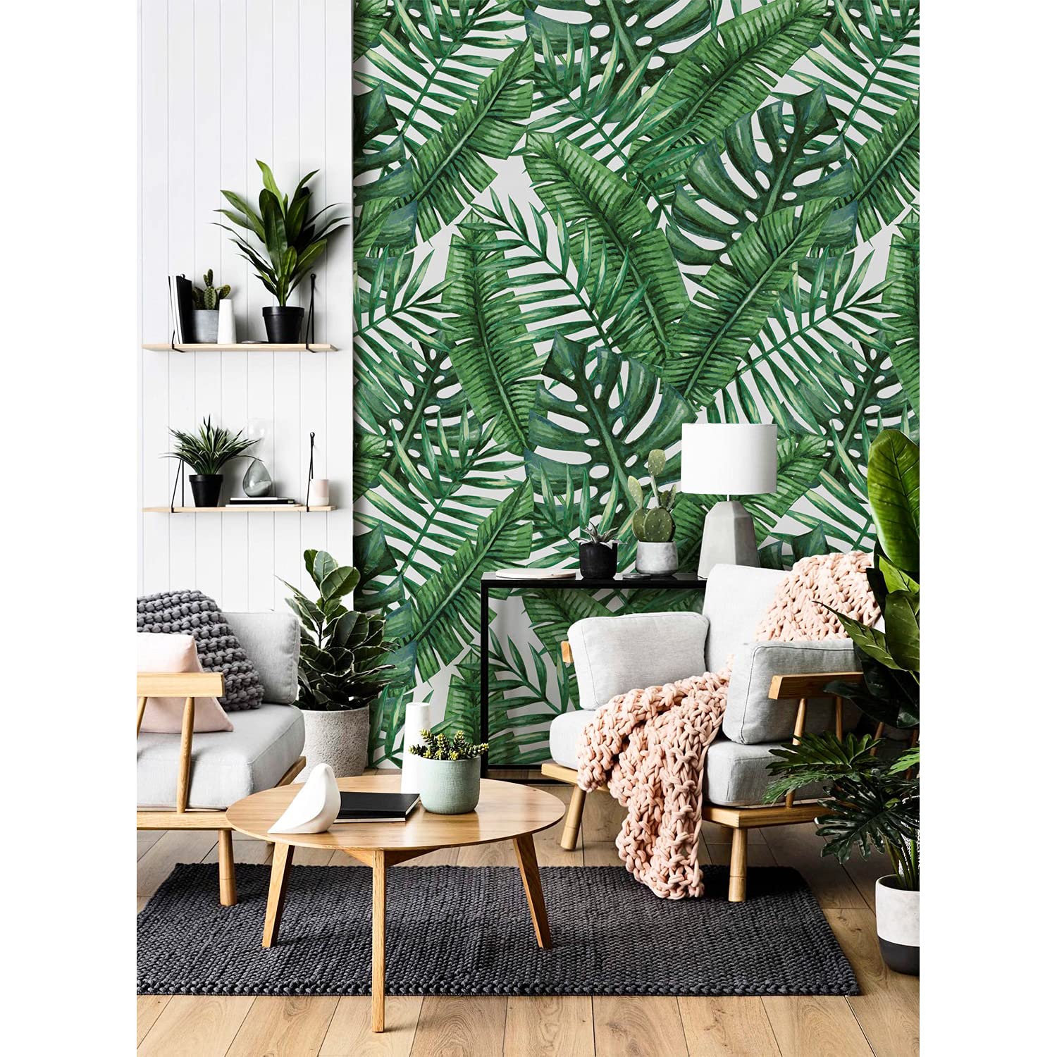 Papiers peints meuble et mur feuilles tropicales monstera latex 290x290cm