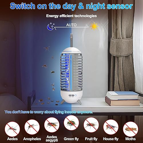 Miniatura 5 de Bug Zapper, lámpara inalámbrica para matar mosquitos, lámpara mata mosquitos para interiores y exteriores, recargable 2 en 1, adecuada para patio,