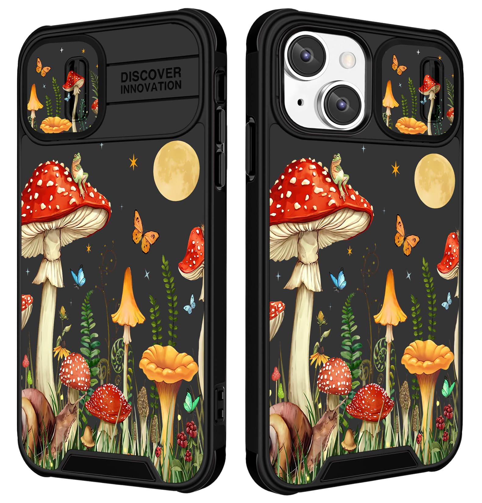 Funermei (2in1 for iPhone 15 Plus Case Women Girls Cute Cover Butterfly Moon Girly Pretty Mushroom Kawaii Aesthetic Design with Camera Cover Funda for Apple for iPhone 15 Plus Phone Cases 6.7"