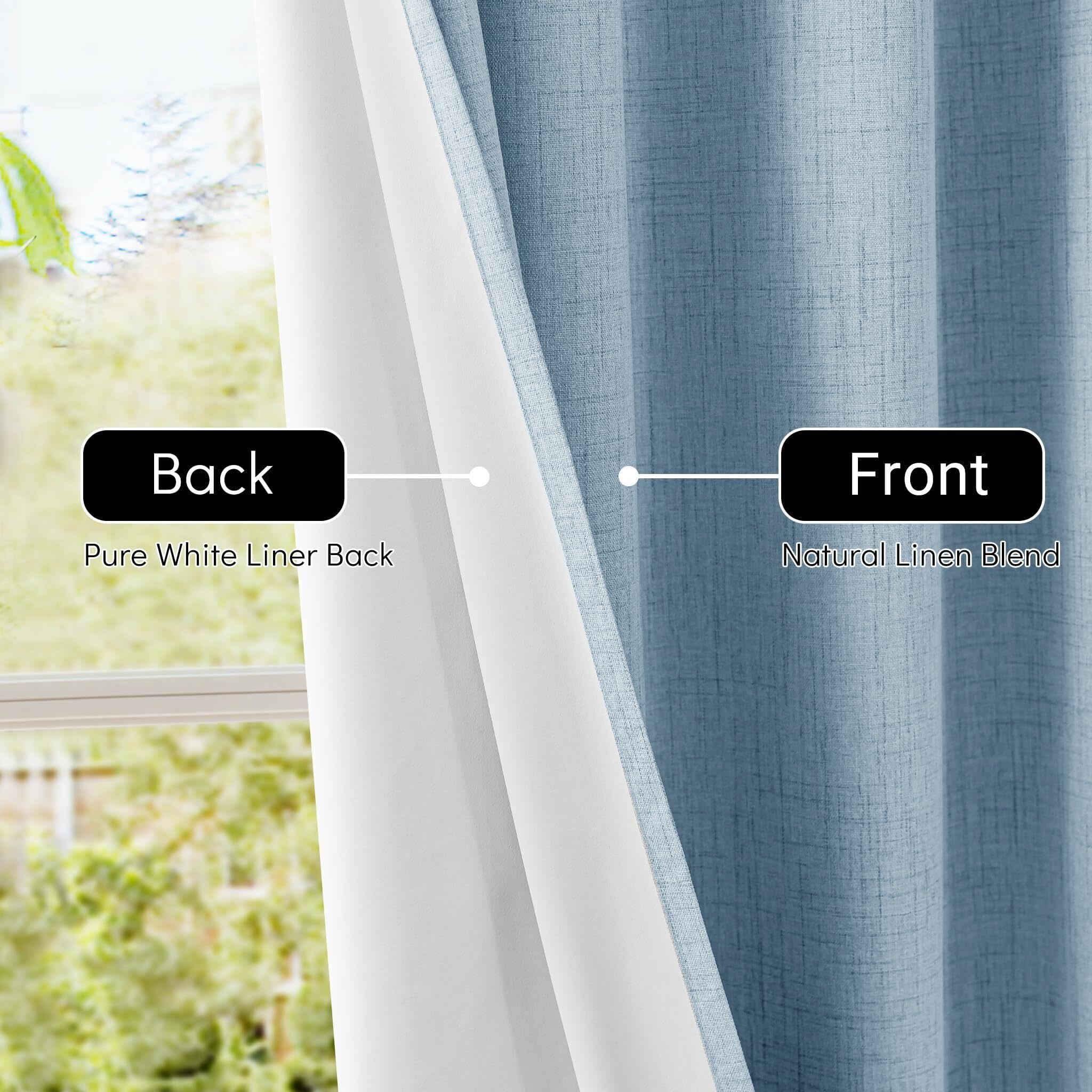 Leinenvorhänge for den Raum, Verdunkelungsvorhang, vollständiger, Sichtschutz mit Ösen Oben, thermisches Fensterpaneel(Sky Blue,52" W x 63" L (Pack of 2))