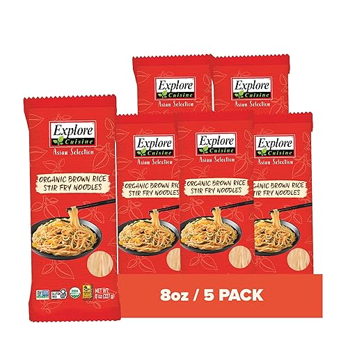 Explore Cuisine Fideos orgánicos de arroz integral para freír, 8 onzas (paquete de 5), fideos fáciles de hacer, sin gluten
