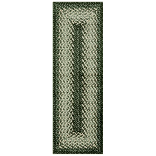 Maples Rugs Marion Bohemian Braided-Style Print Runner 2'x6' (Green)