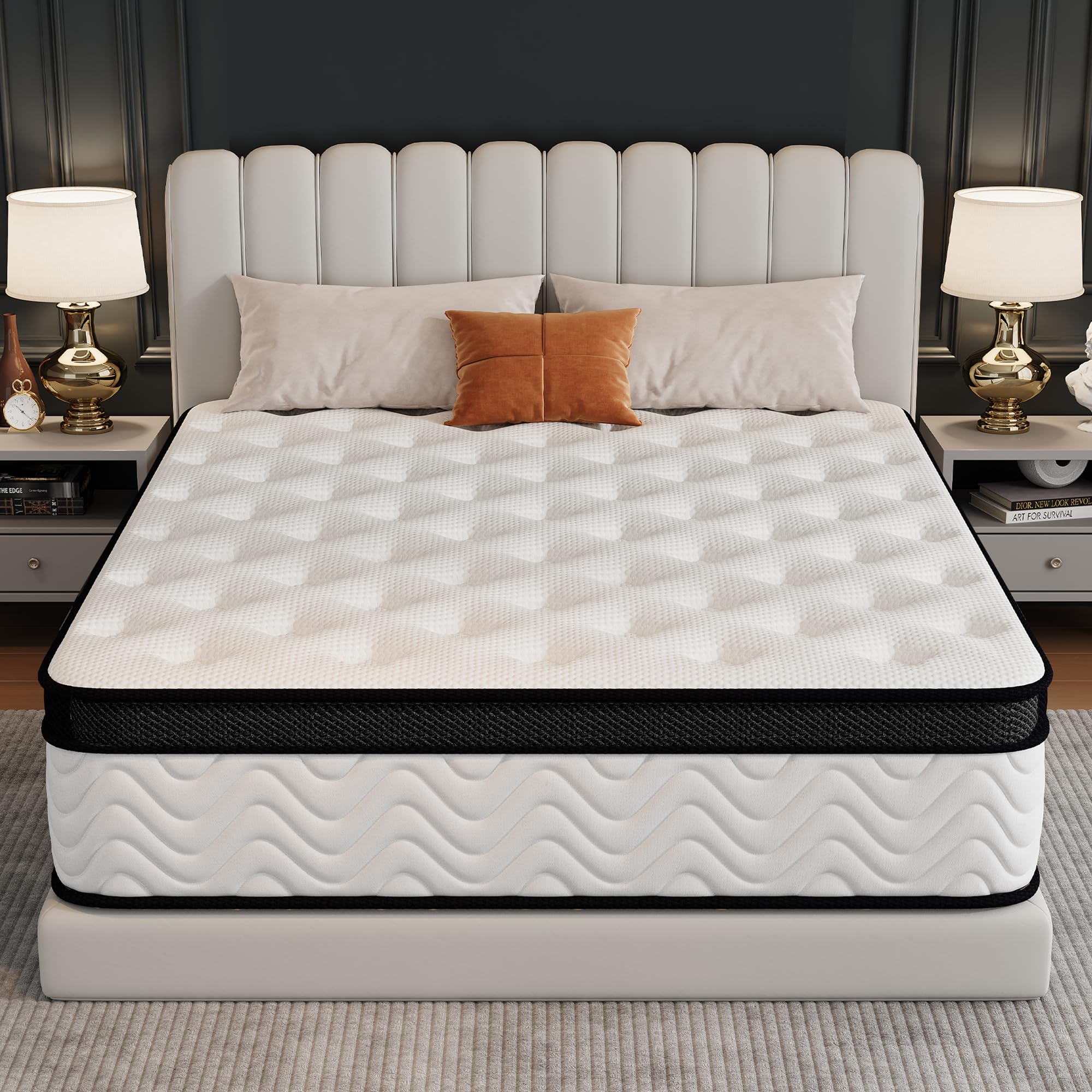 queen mattress 12 inch, queen size memory foam mattress in a box, hybrid mattresses with independent pocket coils for motion isolation & silent sleep, medium firm,certipur-us,100 nights trial