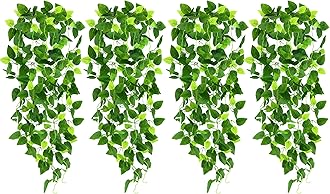 CEWOR 4pcs Artificial Hanging Plants 2.9ft Fake Ivy Vine Fake Ivy Leaves for Wedding Wall House Room Patio Indoor Outdoor Home Shelf Office Decor