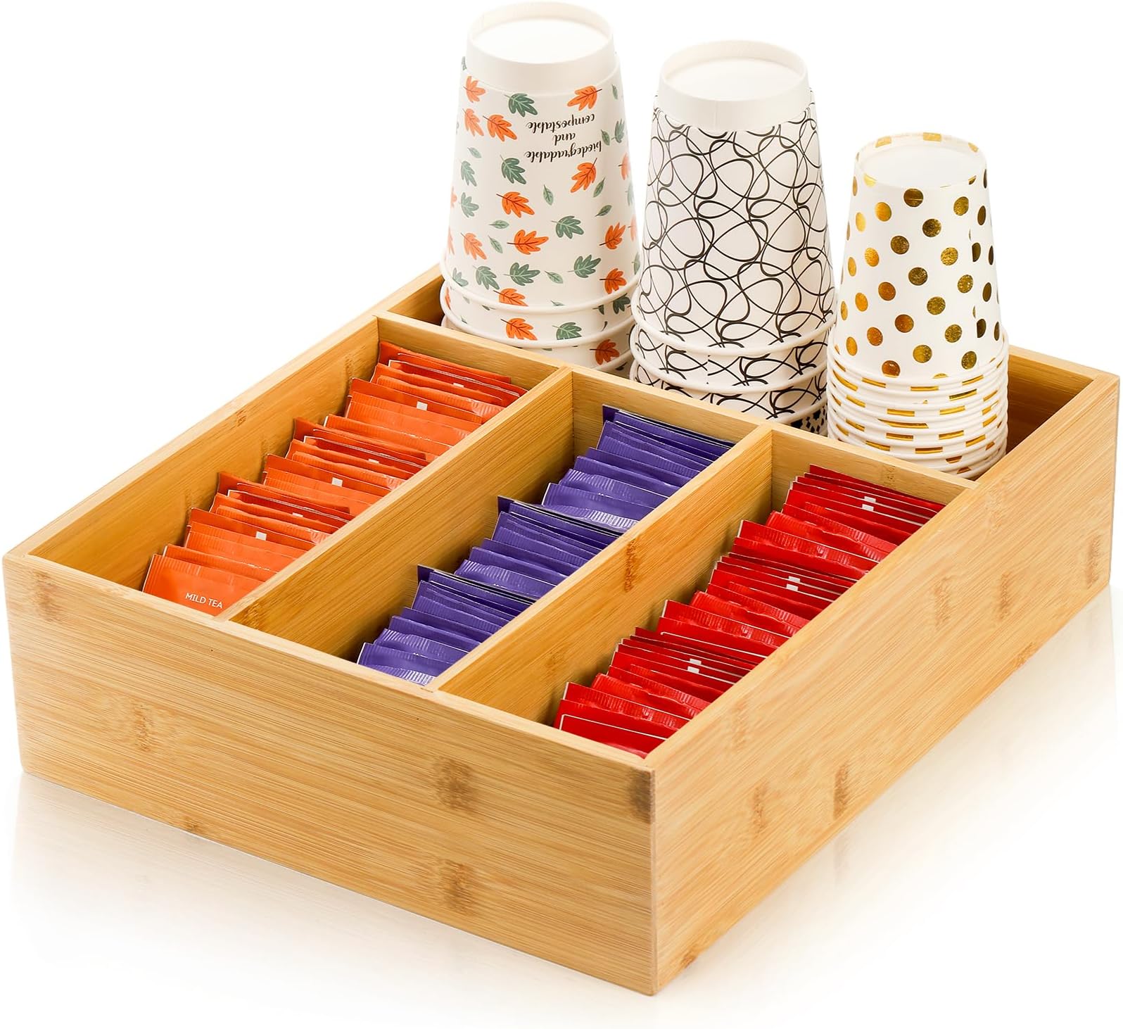 Dicunoy Tea Bag Organizer and Storage, Bamboo Hot Tea Bag