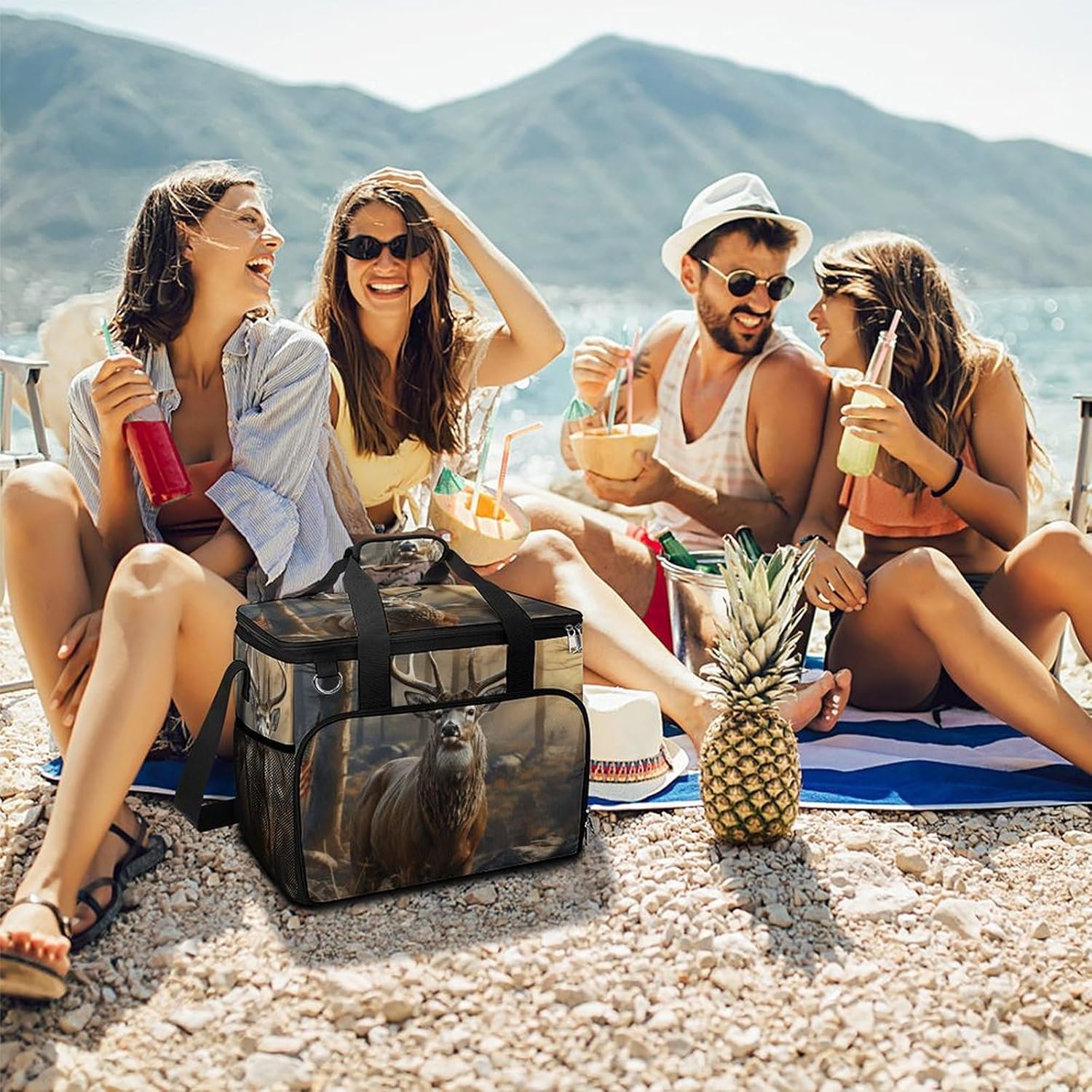 Insulated Picnic Backpack Tote Bag, Large Capacity 30L Deer Hunting Season Cooler Bag Leakproof Beach Bags Portable Lunch Box Waterproof Picnic Basket for Beach Camping BBQ