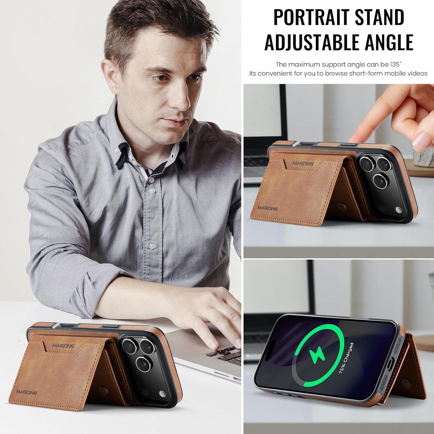 SZHAIYU K2 2 in 1 Detachable Magnetic Phone Cases Compatible with iPhone 17 Pro Max Case with Card Holder RFID Blocking, Compatible with Magsafe Wallet, Leather 6.9'' (Brown, iPhone 17 Pro Max)